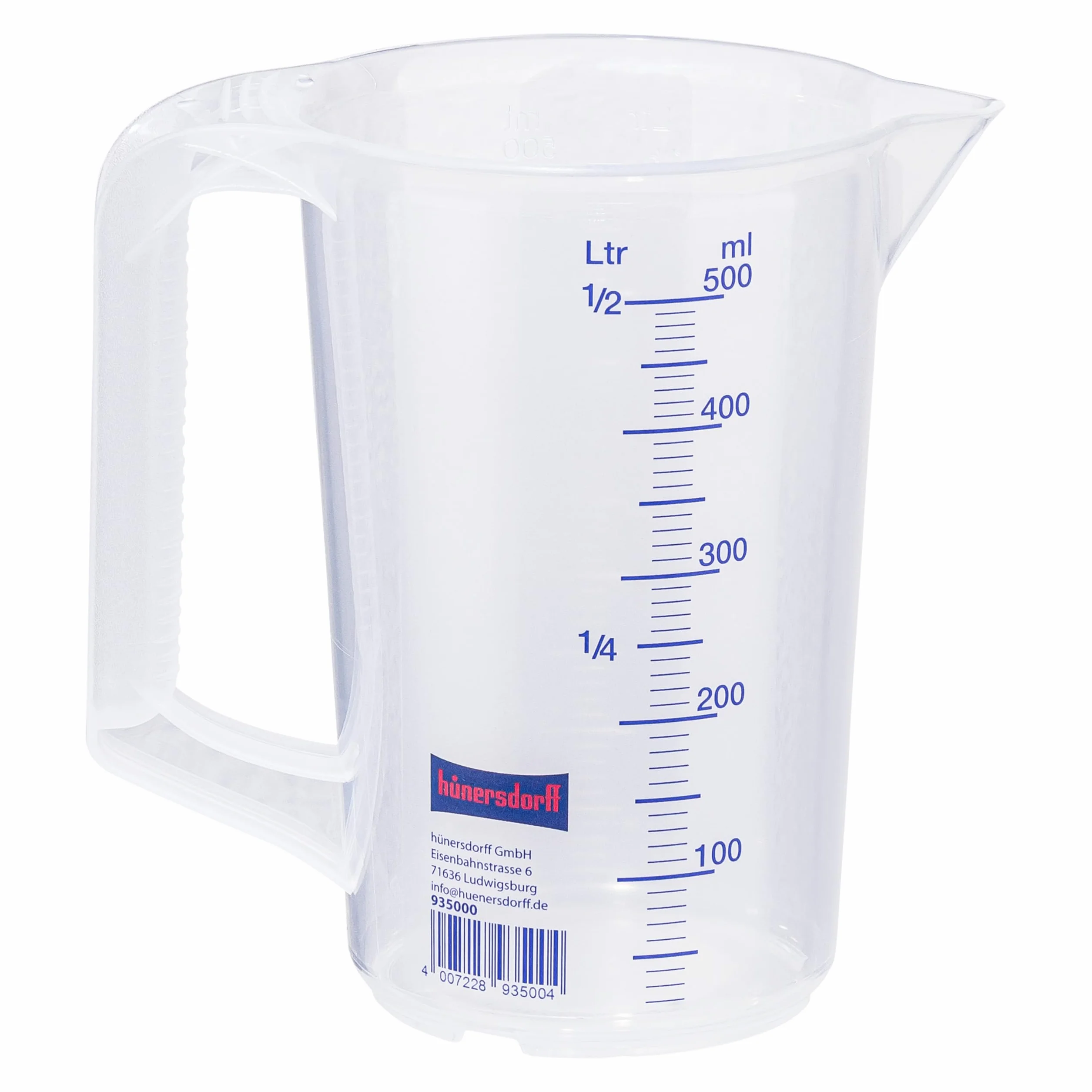 hünersdorff Caraffa graduata da 500 ml, PP, 2 scale Manico aperto, trasparente, impilabile