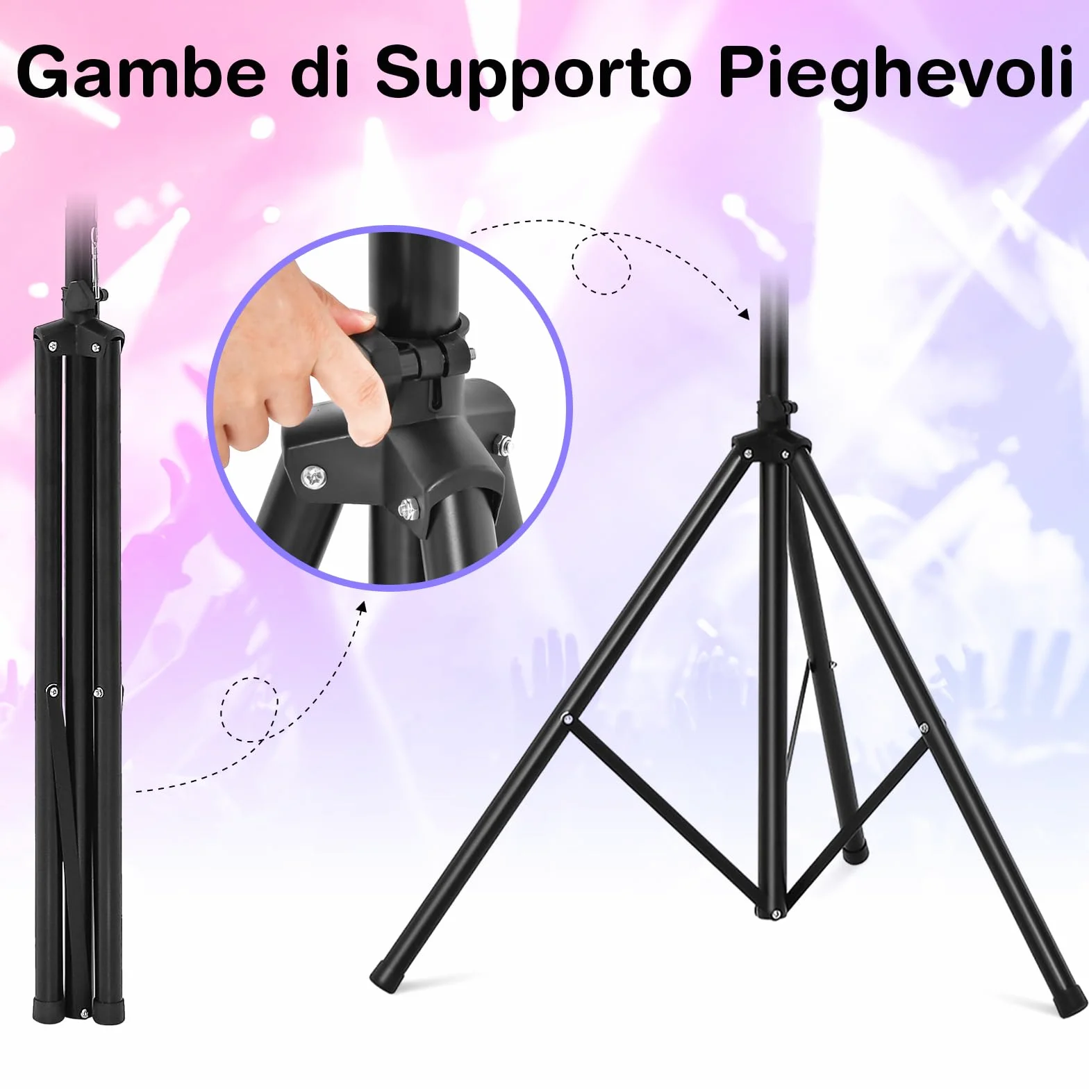 GYMAX Supporto Luci, con Traversa e Base a Tre Gambe, Fino a 8 Luci, Design Regolabile in Altezza, Materiale in Acciaio, 186-351 cm, Nero