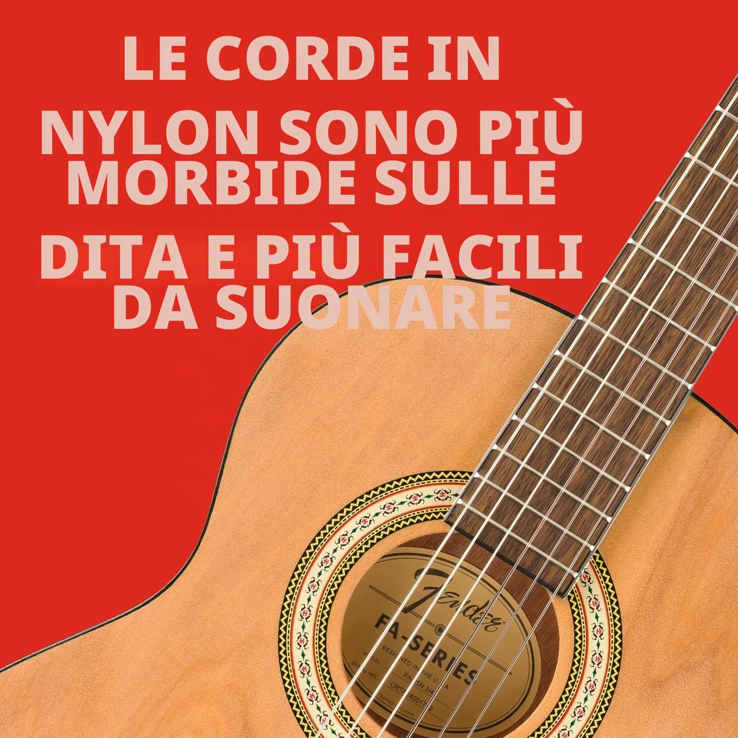 Fender Classic Design CN-25 in nylon a corde, tastiera in noce a scala corta, chitarra acustica classica 3/4, naturale. Ideale per principianti