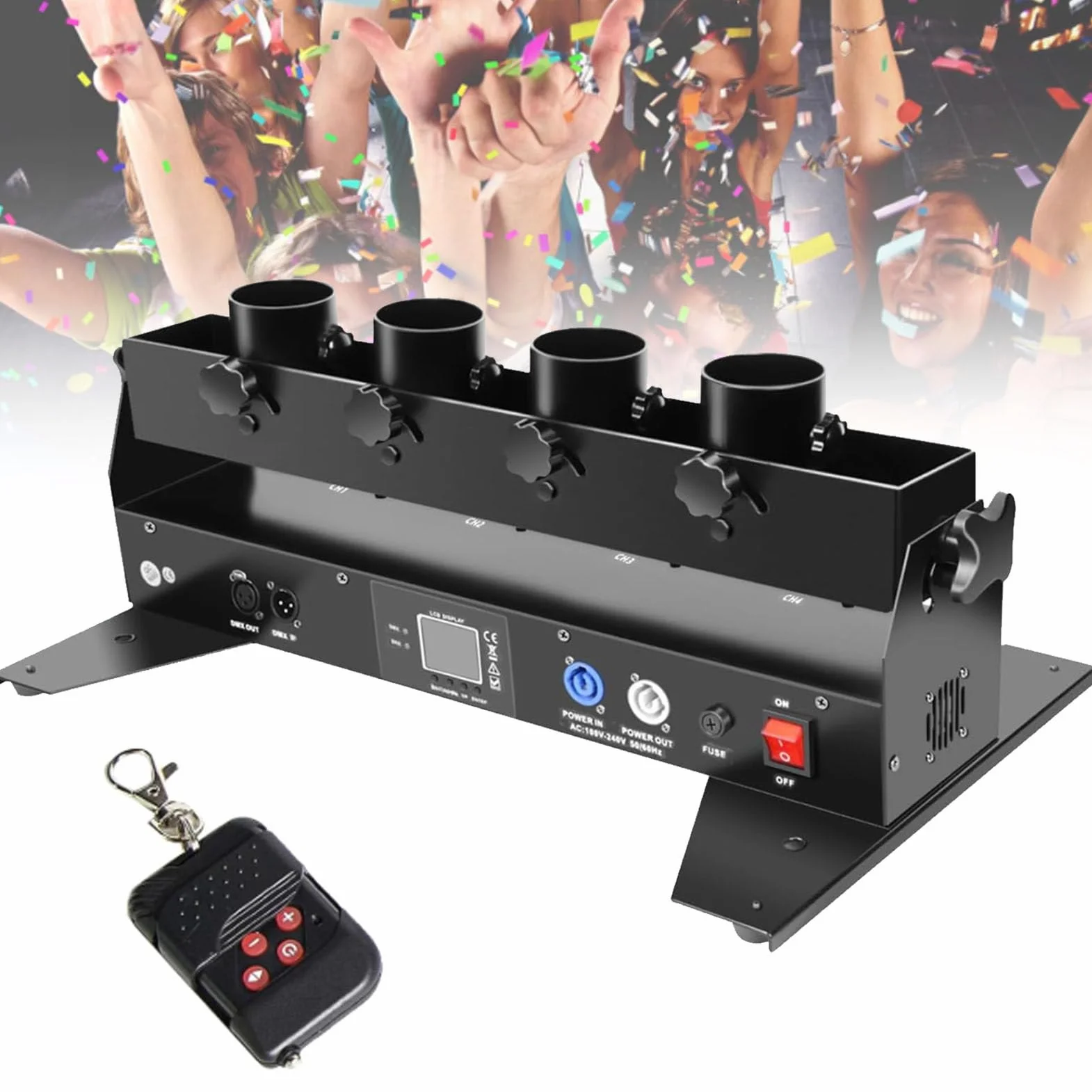 Macchina lanciacoriandoli Professionale, 4 Colpi di coriandoli, Macchina lanciacoriandoli, Cannone per coriandoli DMX/Telecomando per Matrimoni, spettacoli, Discoteche, Club, palco, Feste
