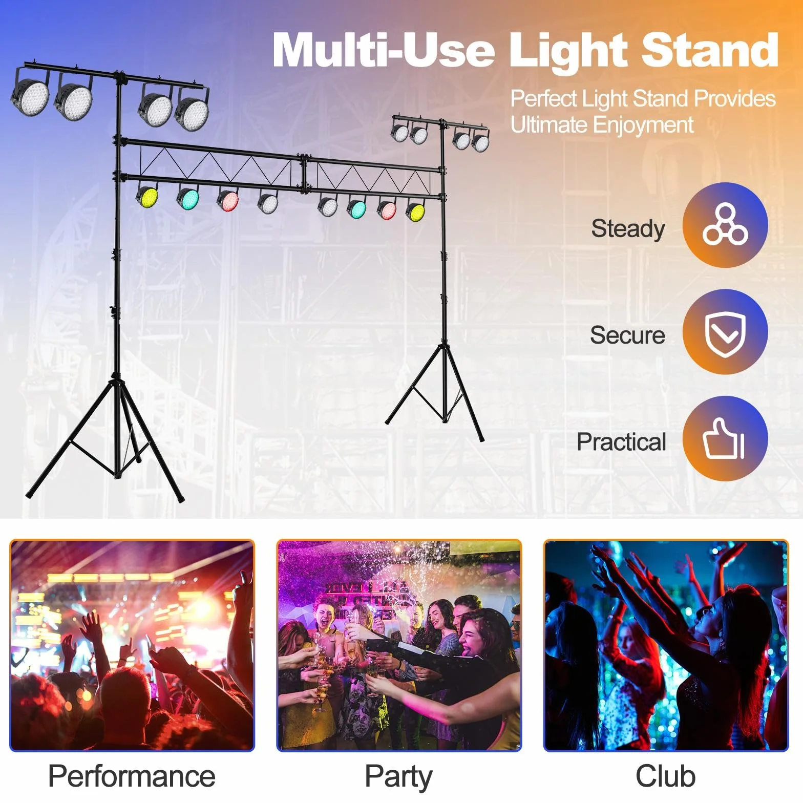 SOARS Stativo Luci, Supporto Luce per DJ Altezza Regolabile 180-360 CM, Stand Luci DJ in Metallo con 32 Punti di Fissaggio, per Illuminazione Fino a 100 KG