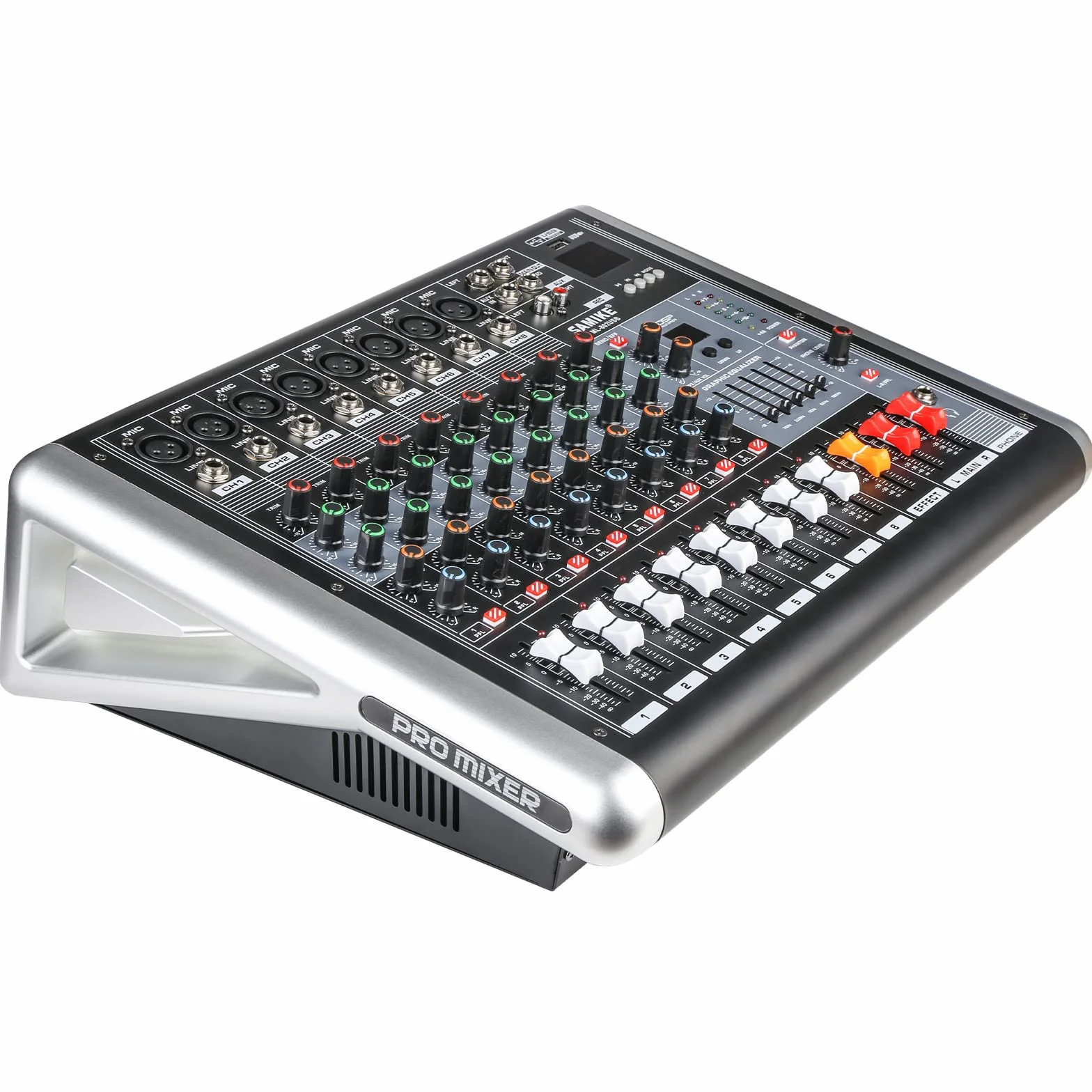 Mixer professionale 8 ohm, amplificatore di potenza a 2 canali, potenza di uscita 300 watt, ingresso microfono XLR a 8 canali, con 16 tipi di mixer per podcast musicale DSP/riverbero
