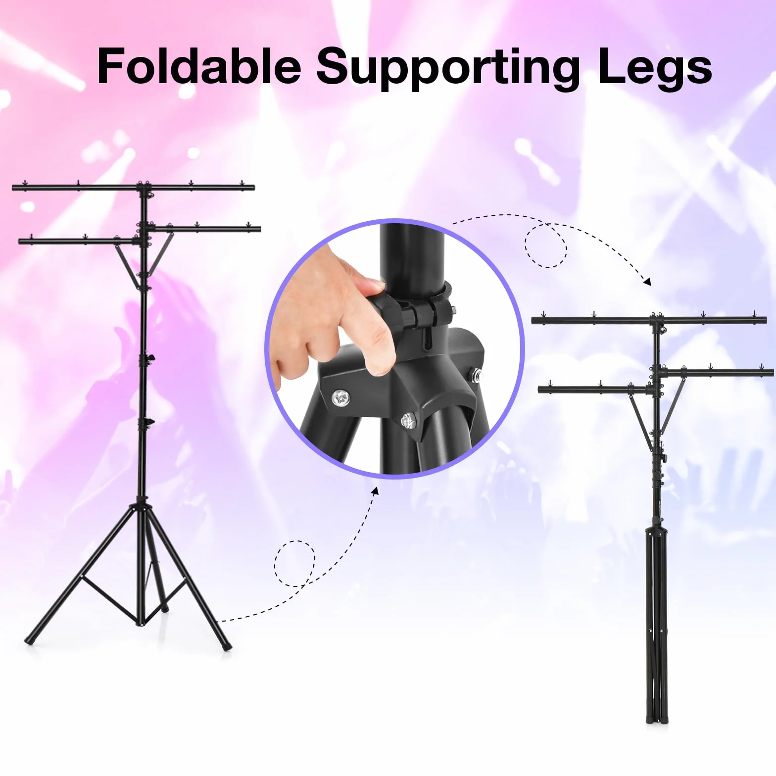 SOARS Stativo Luci DJ, Treppiede Supporto Luce, Altezza Regolabile 186-351 CM, 8 Punti di Fissaggio, Carico Massimo 45 KG, Piedi Stabili, per Concerto, Serata, Bar