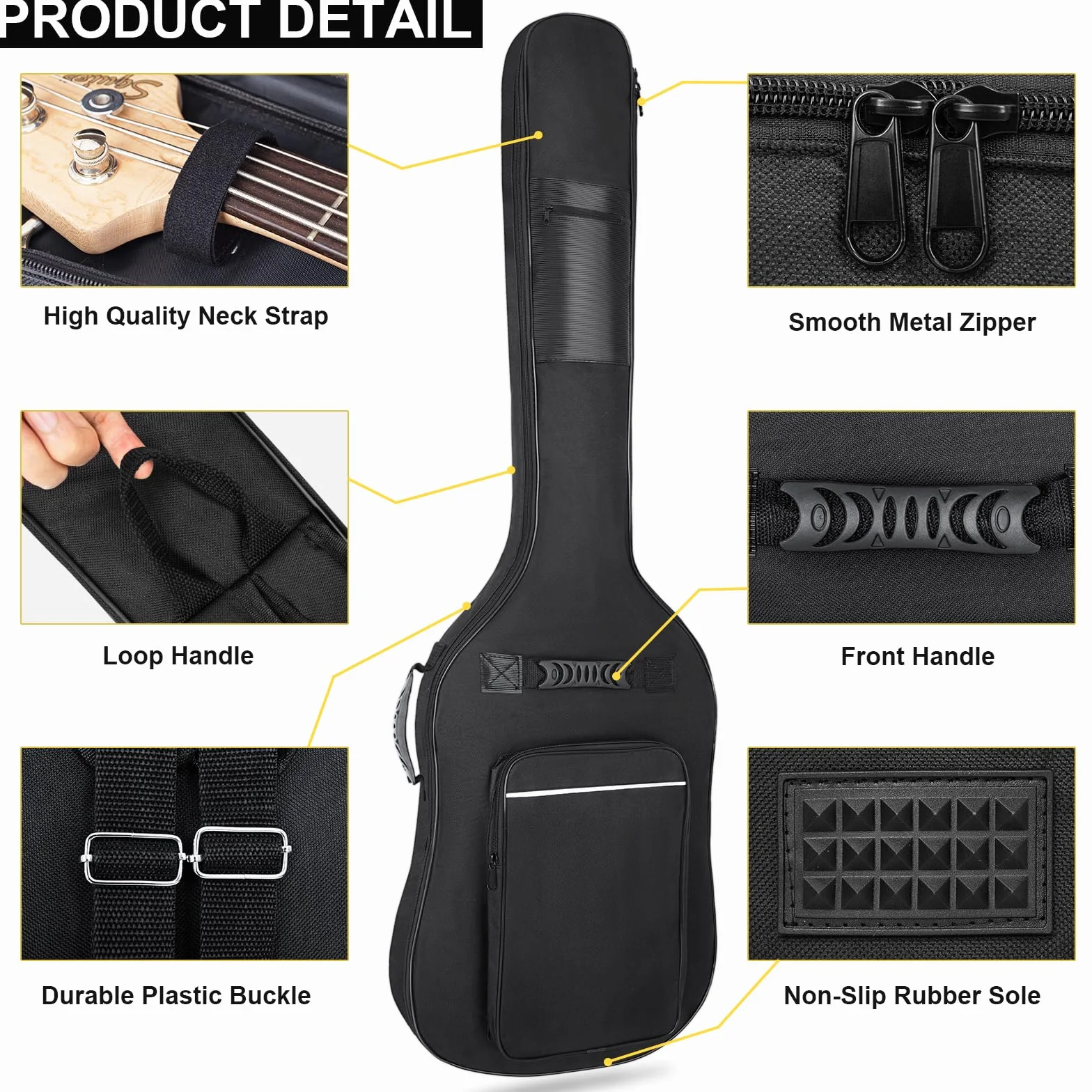 Custodia impermeabile per basso elettrico, imbottitura da 9 mm, borsa per basso elettrico, borsa per basso elettrico, con tracolla protettiva e tasche, tracolla regolabile, Nero