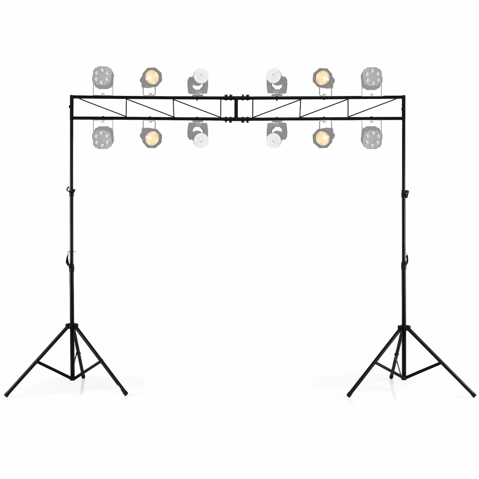 HOMASIS Stativo Luci DJ, Supporto Pieghevole Illuminazione Metallo con 12 Punti di Fissaggio, Traversa e Piedini Antiscivolo, Altezza Regolabile 140-265 cm, per Discoteca, Palco, Feste e Matrimoni