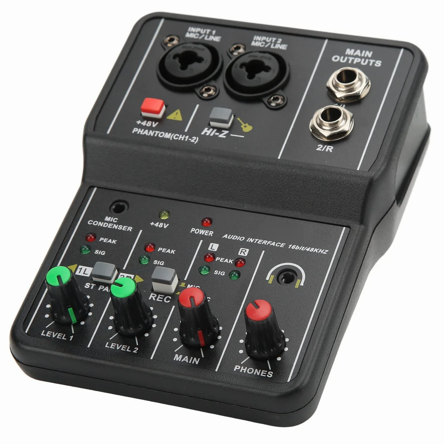 Mixer Audio a 2 Canali, Console di Missaggio Audio con Alimentazione Phantom USB 48V Mixer DJ Professionali, Mixer Audio Controller DJ, per Registrazione, Streaming Live,Podcasting