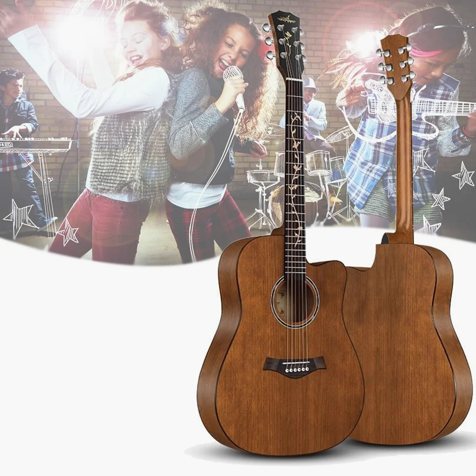 Chitarra acustica con borsa e tutorial per adulti principianti, strumento folk a corde in acciaio per un facile apprendimento e pratica