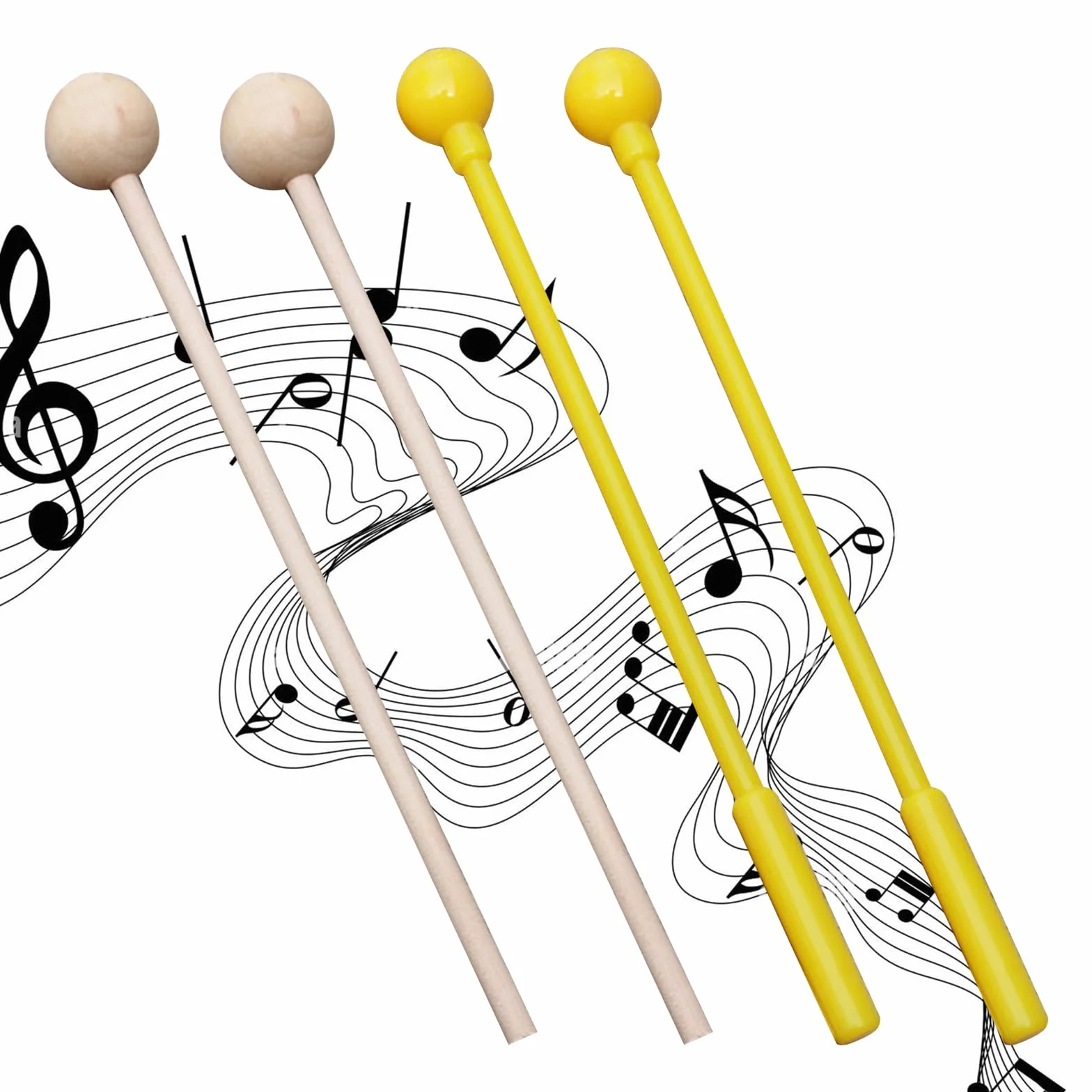 Maglio del Tamburo della Lingua, mazzuole per xilofono, Strumento a percussione, Set di 4 Bacchette in Legno per Bambini, mazzuole in legno per percussioni, Legno Campana Bacchette