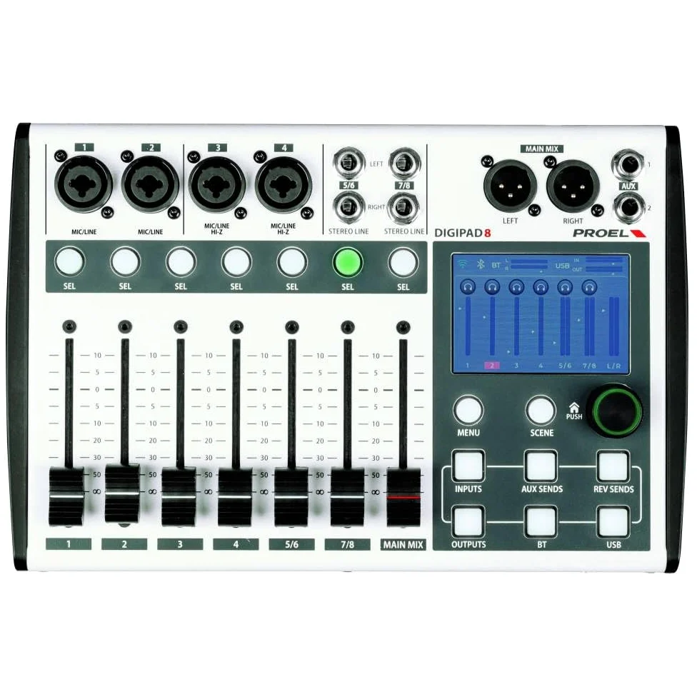 Proel DIGIPAD8 - Mixer Consolle di mixaggio digitale professionale con interfaccia di comando WI-FI incorporata, per tablet o PC con l'app dedicata per iOS, Android, MacOS e Windows, Bianco