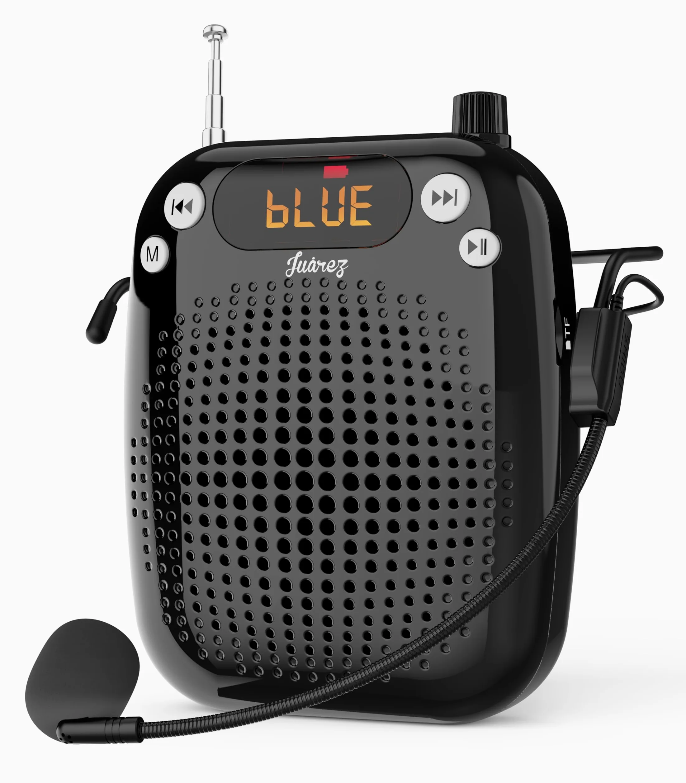 Juarez Amplificatore vocale da 10 W con microfono cablato, altoparlante PA portatile Bluetooth 6.0, radio FM, riproduzione USB/TF, display a LED, ricaricabile di tipo C per insegnamento e formazione