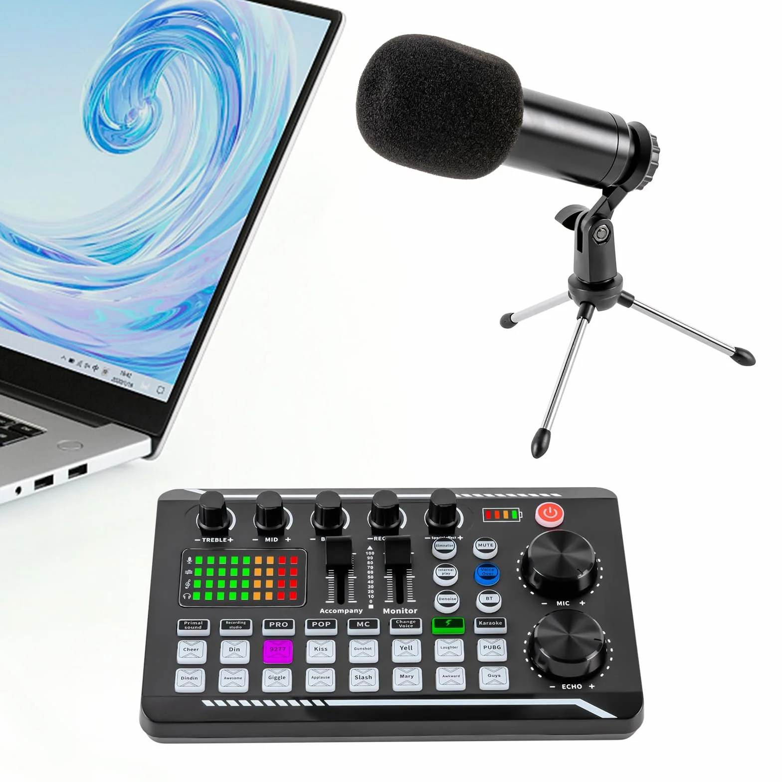 Soundboard Mixer Dj Sound Effects Board Mixer Vocoder Scheda Audio Compatibile Bluetooth Multiple Effetti Sonori Luce Led Live Interface Audio Podcast Con Microfono a Condensatore