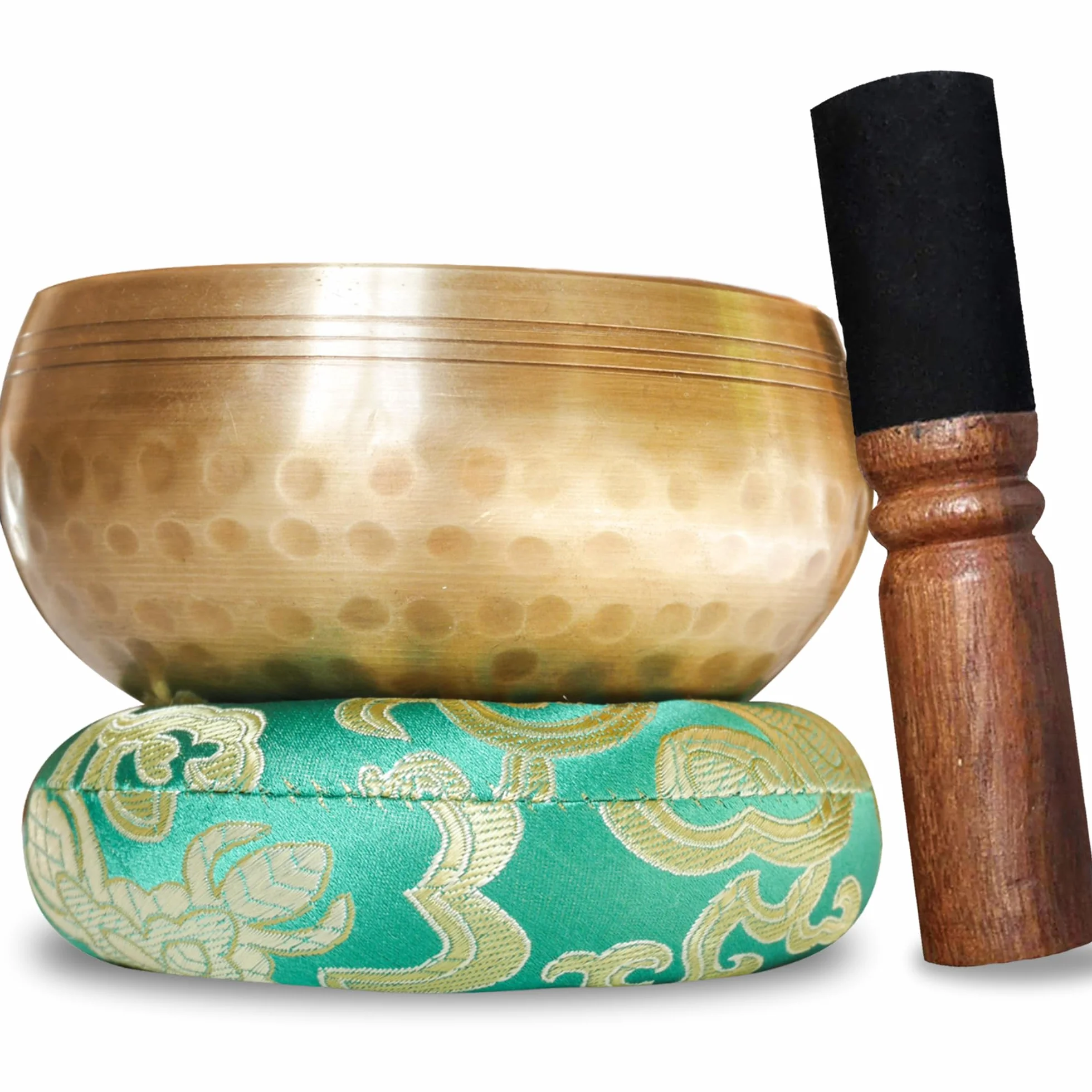 Campana Tibetana Artigianale + ebook - Fatta a Mano in Nepal - Cuscino, Mazzuolo di Legno, Scatola di Lokta - Meditazione - Rilassamento - Guarigione - Regalo Perfetto - Soddisfatti o Rimborsati Oro