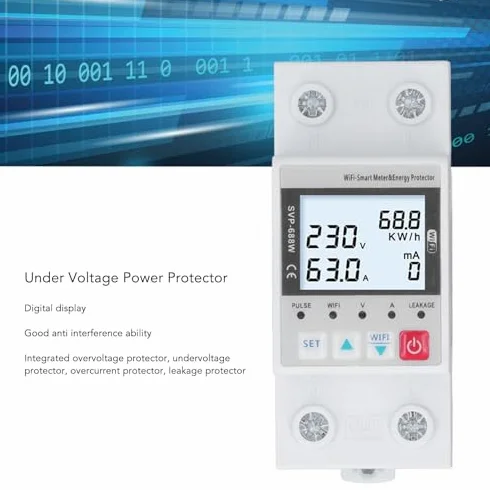Dispositivo di Protezione da Sovratensione e Sottotensione WiFi, 230V 50/60Hz, Telecomando, 63A, Stabilizzatore di Tensione Regolabile