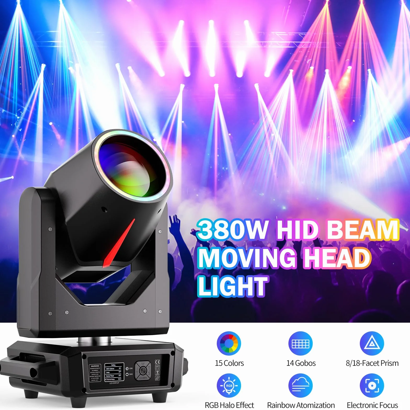 2PCS LED 380W con flight case Testa Mobile Luce di Festa RGBW 14 motivi 15 colori DMX512 Prisma Rotazione a 360° per matrimoni discoteca teatri giochi di luci