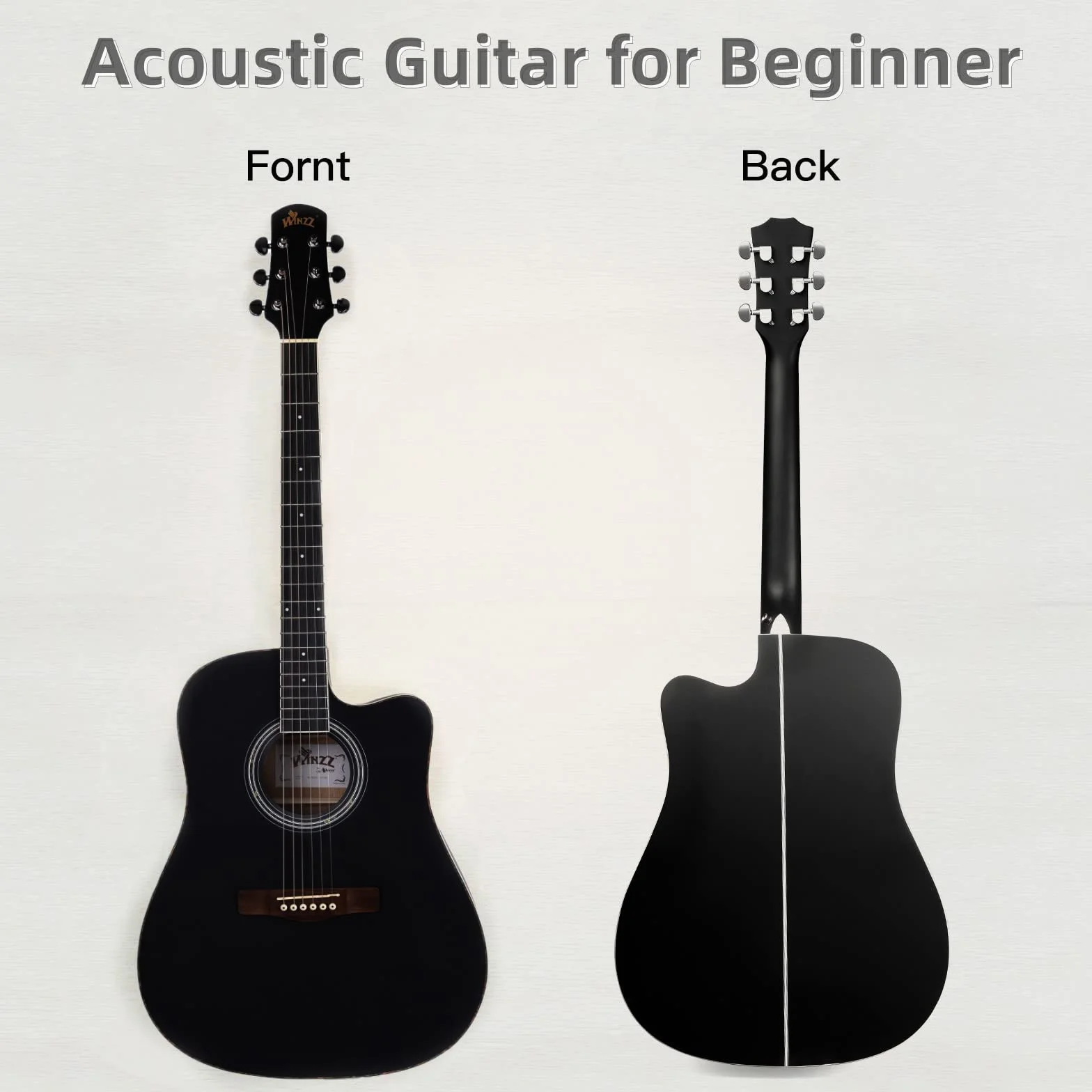 Winzz 41 Pollici Chitarra Acustica 4/4 Full Size per Adolescenti Adulti Principianti Set, Nero Cutaway