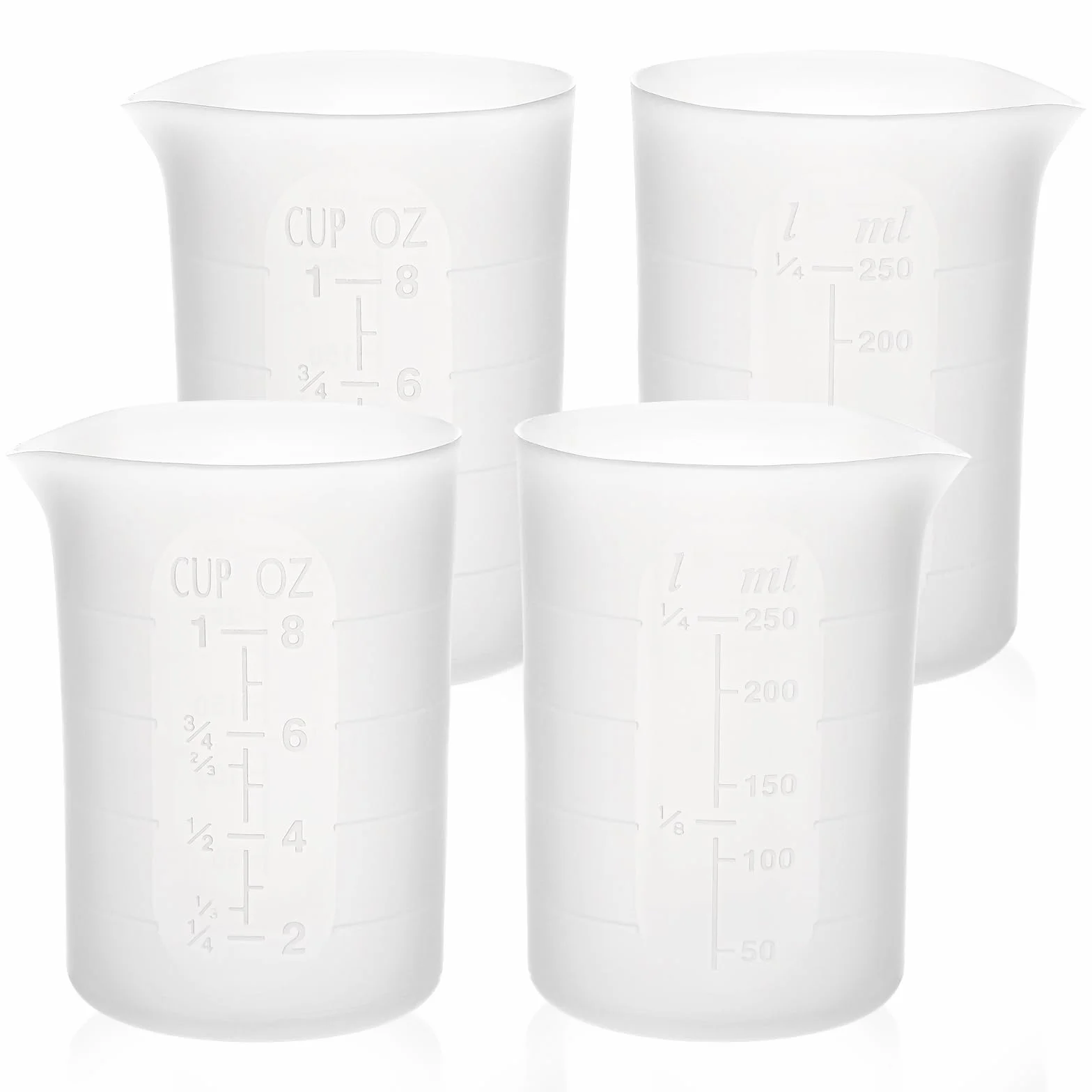 Misurino in Silicone 250ml, 4 Pezzi Misurino Graduato Silicone, Bicchiere Dosatore in Resina Epossidica, Tazze di Miscelazione Antiaderenti, per Stampi Resina Epossidica, Pittura