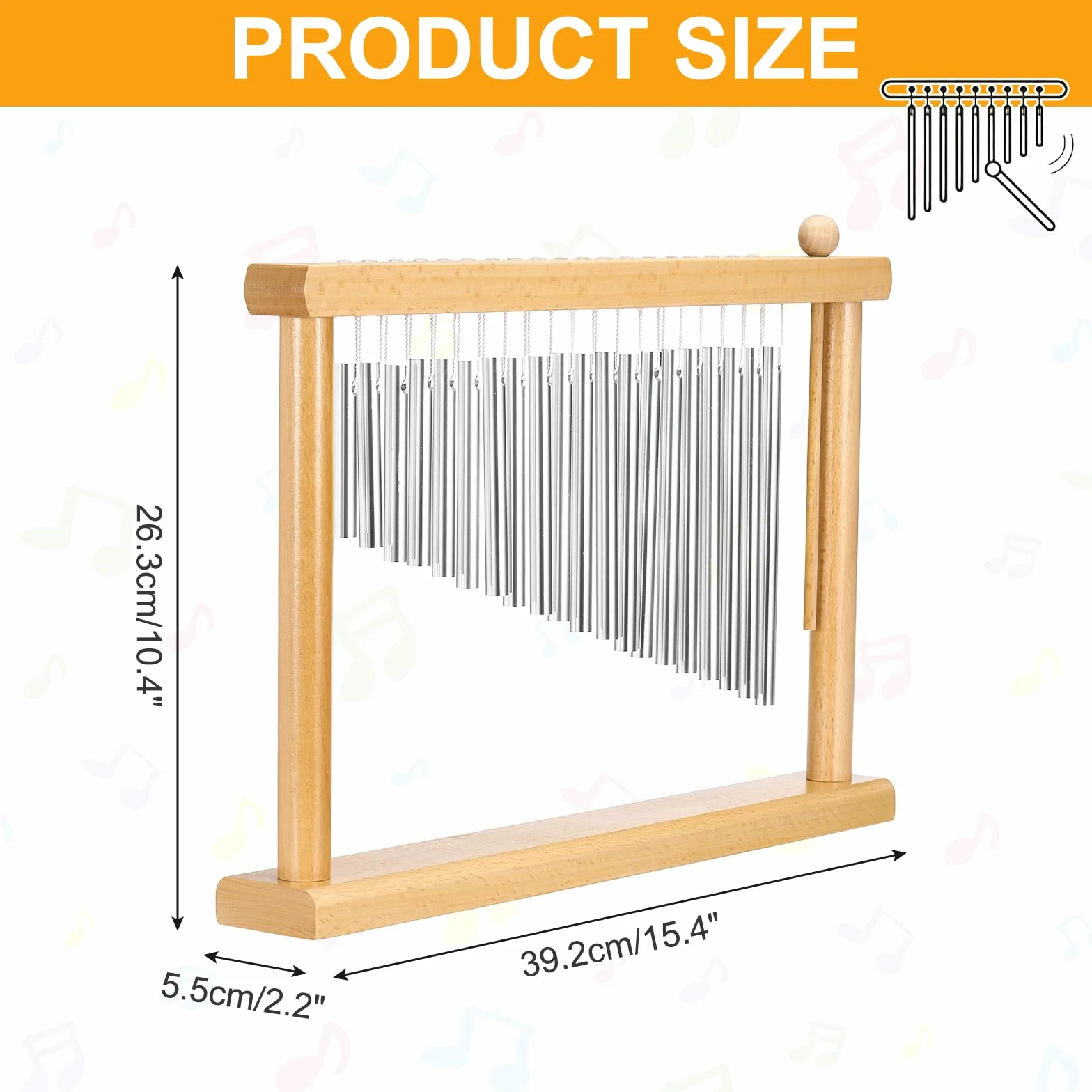 sourcing map 20 note Chime Bar Table Top Wind Chimes Music Percussion Instrument with Mallet for Relaxing Meditation Office Decoration (argento)