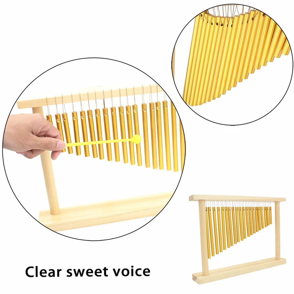 Bar Campane Tubolari Chimes 20-Tone Table Top Musicale Percussione Strumento con Legno Posizione Stick