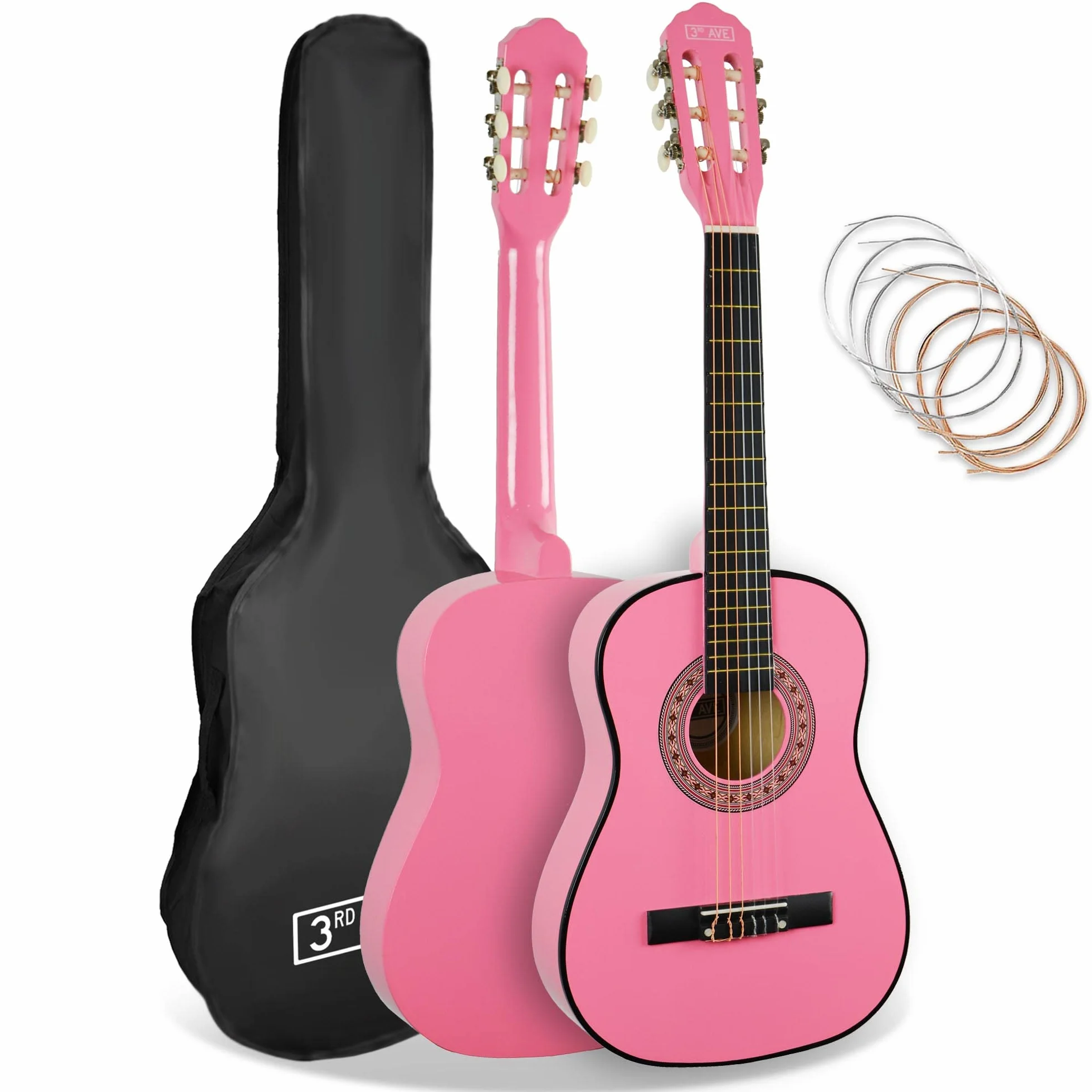 3rd Avenue Pacchetto Per Principianti Con Corde In Nylon Spagnole Per Chitarra Classica Da 1/2 Misura Per Bambini – 6 Mesi Di Lezioni Gratuite, Borsa, Corde – Rosa