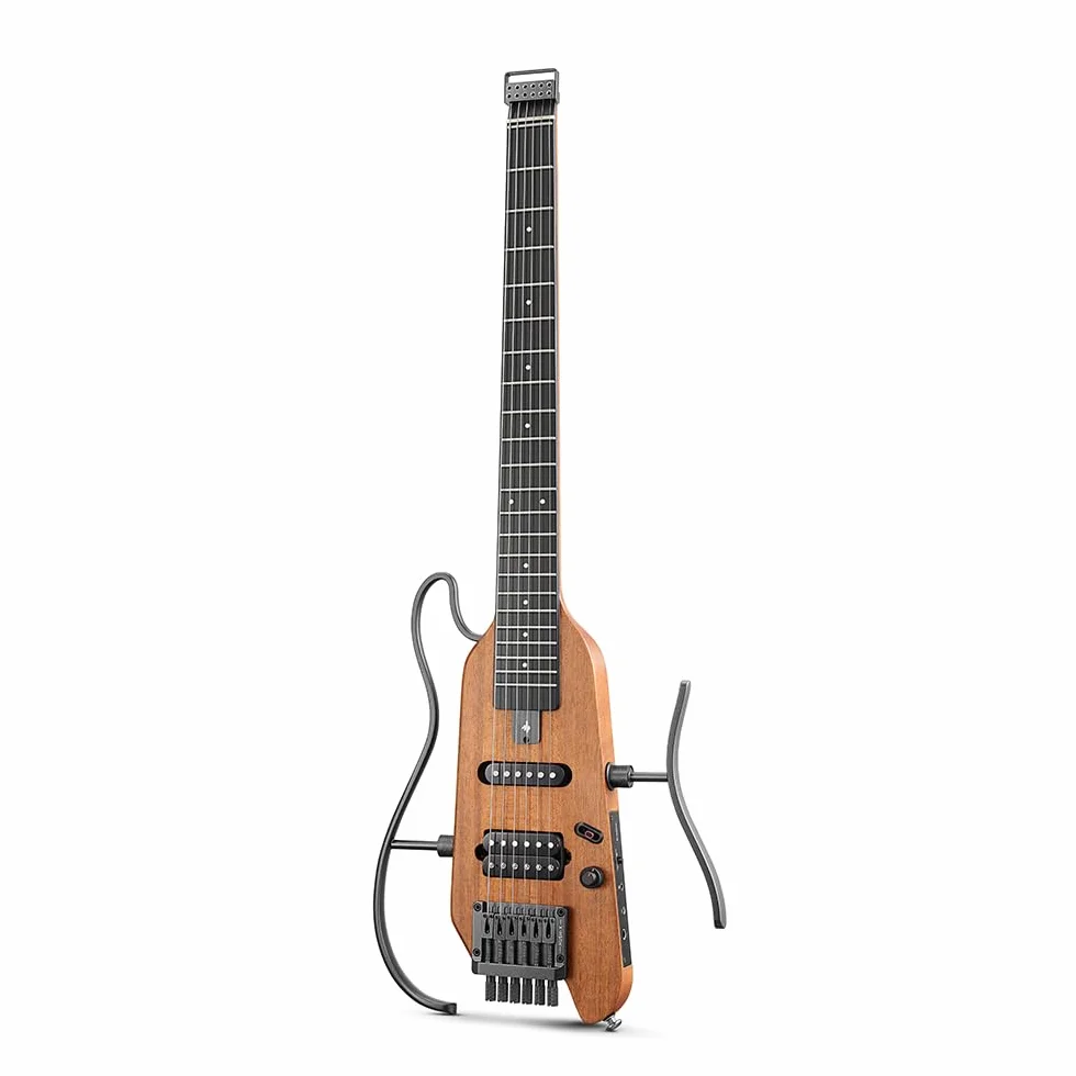 Donner HUSH-X - Kit per chitarra elettrica - Chitarra Headless Leggera, Ottima per Viaggiare e Allenarsi, Corpo in Mogano Massiccio con Telai Facili da Montare, Custodia, Tutti gli Accessori, Naturale