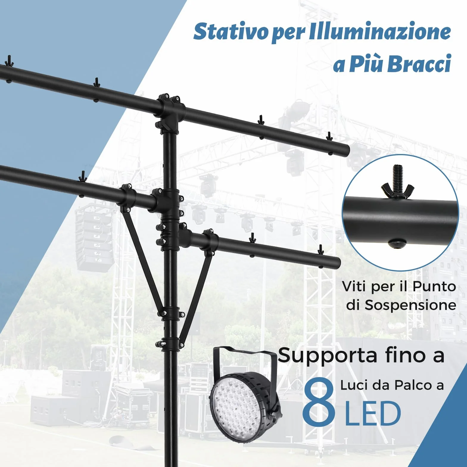 COSTWAY Supporto Luci Mobile DJ Audio, Supporto Luci LED con Bracci, Altezza Regolabile, Treppiede Portatile per Presentazioni sul Palco, Concerti, Teatri, Matrimoni e Feste, 186-351 cm