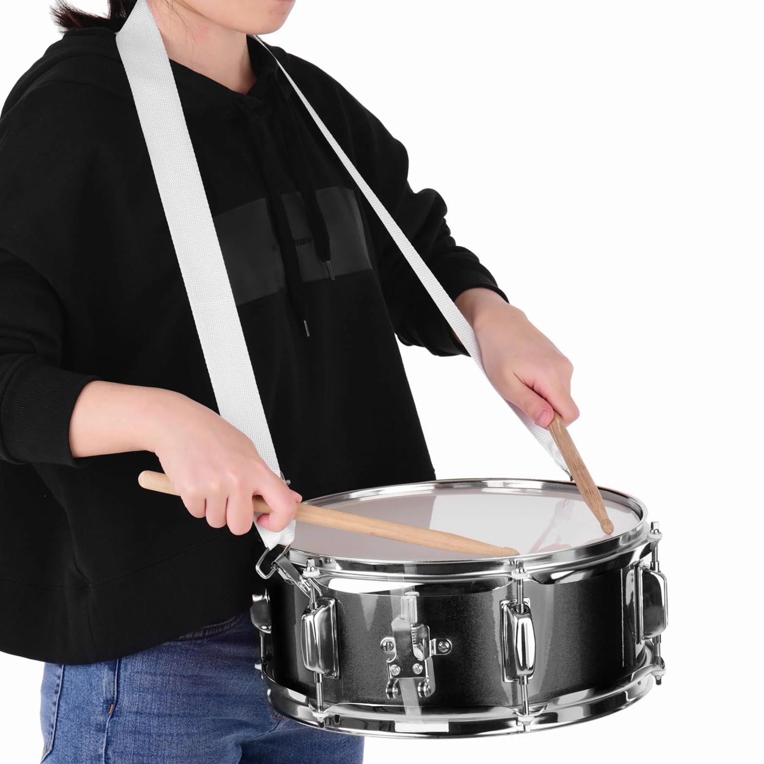 Rullante da 12 pollici con bacchette Tracolla Chiave Strumento a percussione per studenti principianti Rullante da marcia Set portatile di rullante(Ferrous)