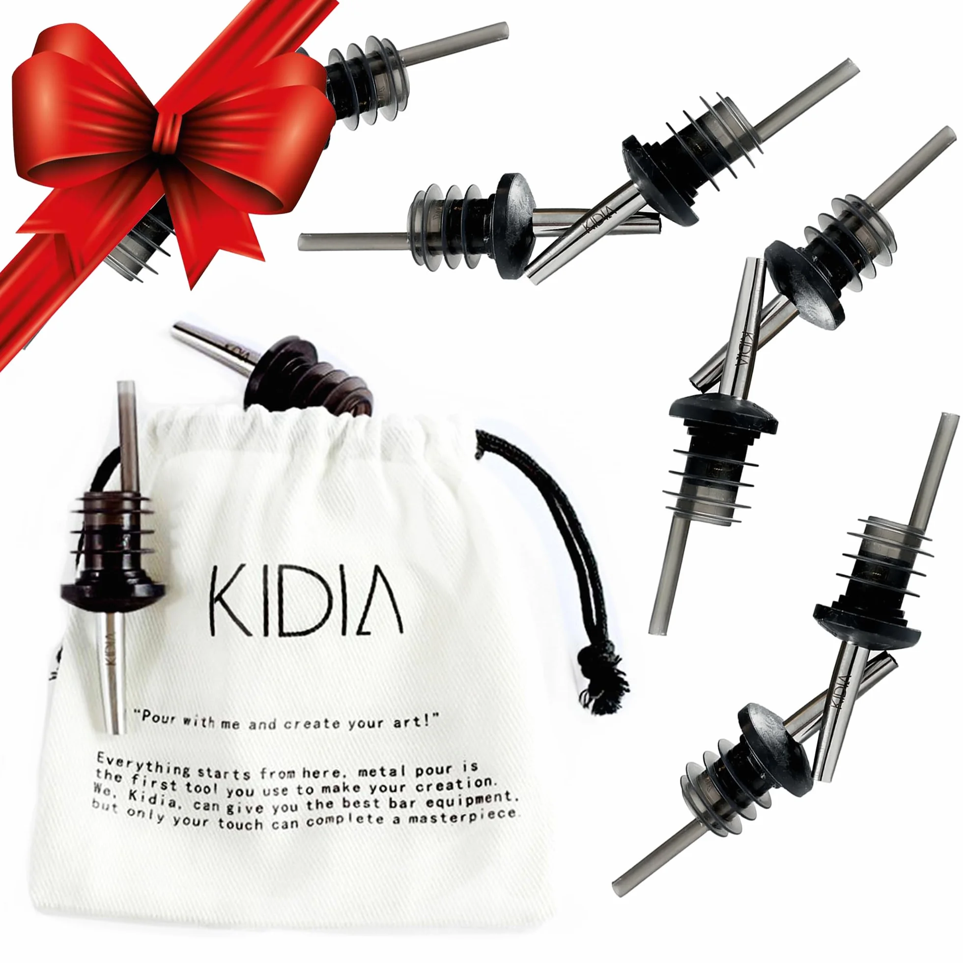 Kidia Metal Pour – Kit 10 Versatori Acciaio Inox - Tappi Universali con Guarnizione in Gomma, Flusso Calibrato 157 BPM, Lavabili in Lavastoviglie | Cocktail Set Barman/Bartender | (1, Classic)