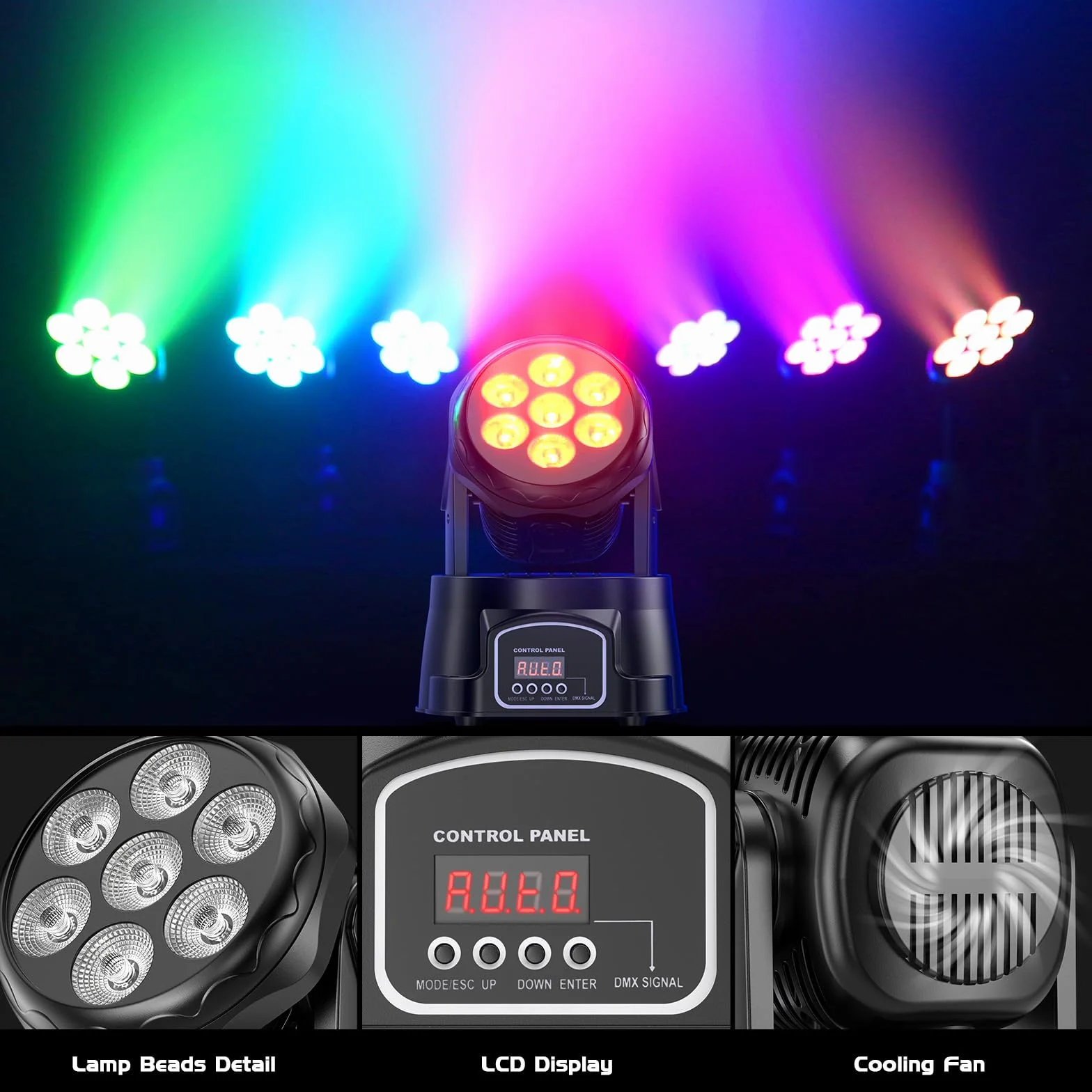 2PCS 7X15W Teste Mobili LED Luci dmx512 RGBW 4 in 1 Luci da Discoteca Palco Luce di Scena con Telecomando per Halloween Party Club Bar Casa Feste