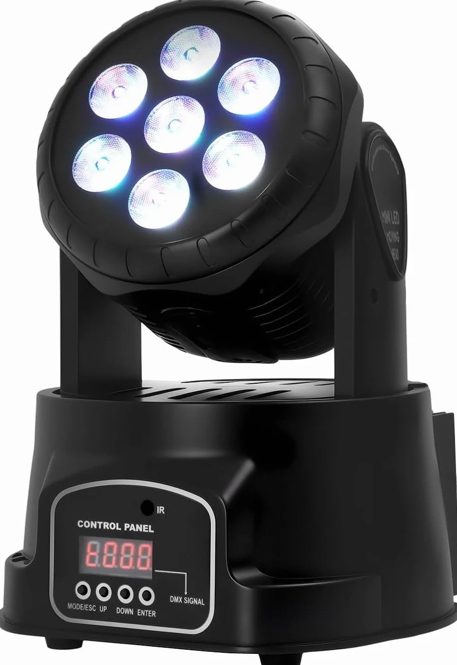 105 W Moving Head LED con telecomando, 7 x 10 W, 4 in 1, luce da discoteca a LED, DMX512, luce da palcoscenico per DJ bar, compleanno, discoteca, matrimonio, cantina da palcoscenico