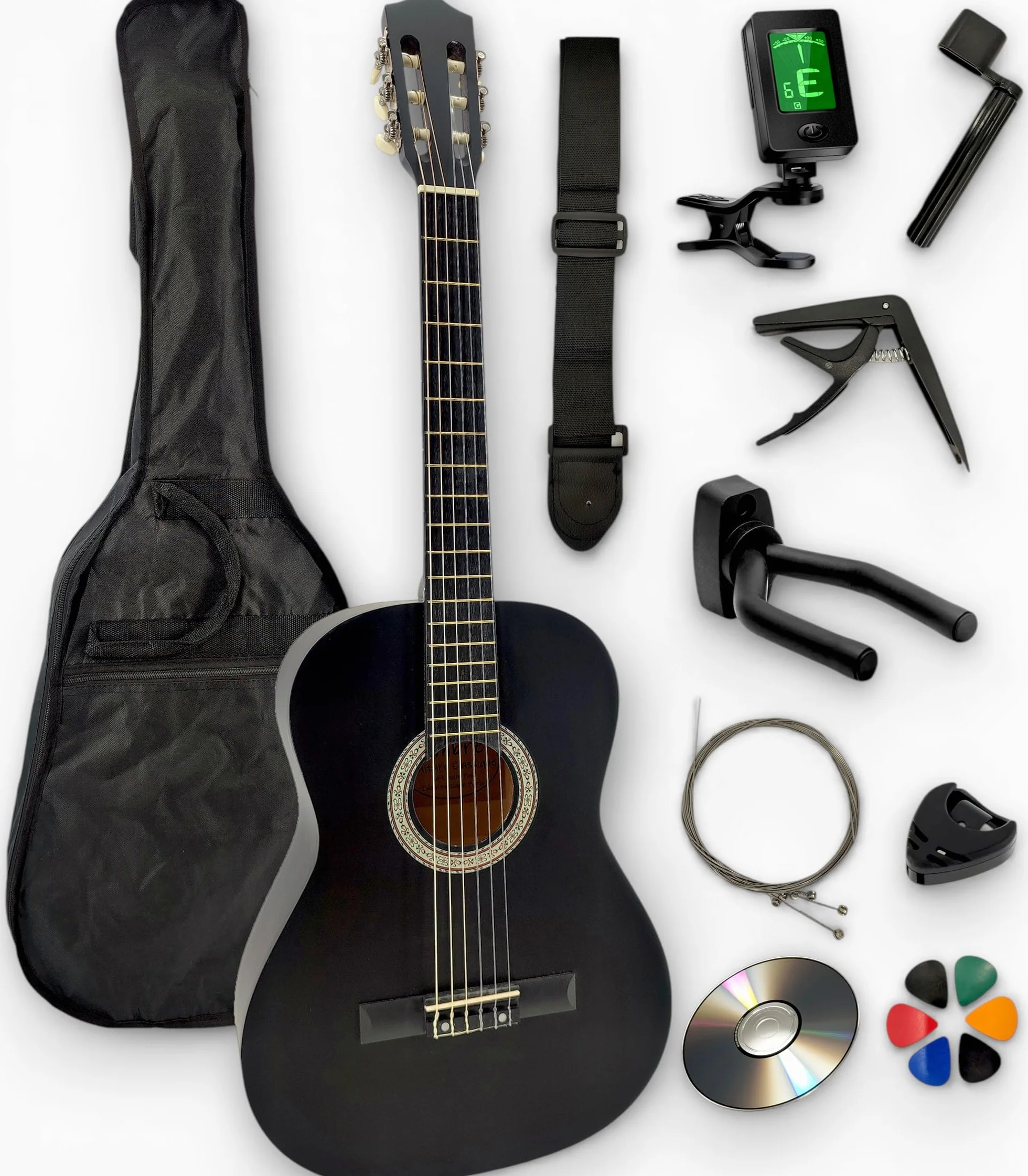 Set chitarra classica 4/4 (adulto) con 6 accessori e corso video e DVD (nero).