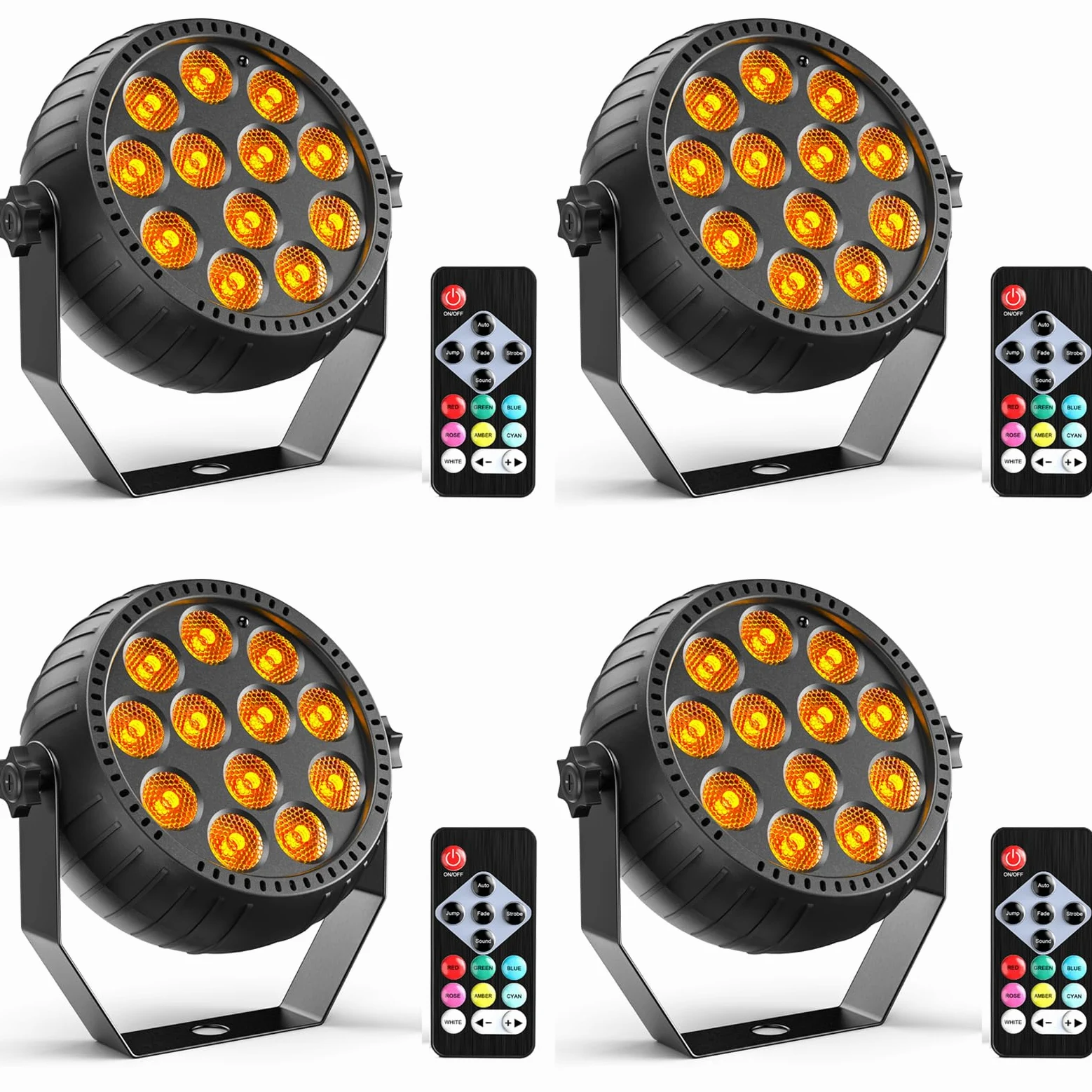 4PCS Mini Par LED RGB 12 LED Batteria Ricaricabile, 2200mAh Luci da Palco con Telecomando, 4-6h Autonomia Luci Festa Batteria per Bar DJ Discoteche Matrimoni Halloween e Natale