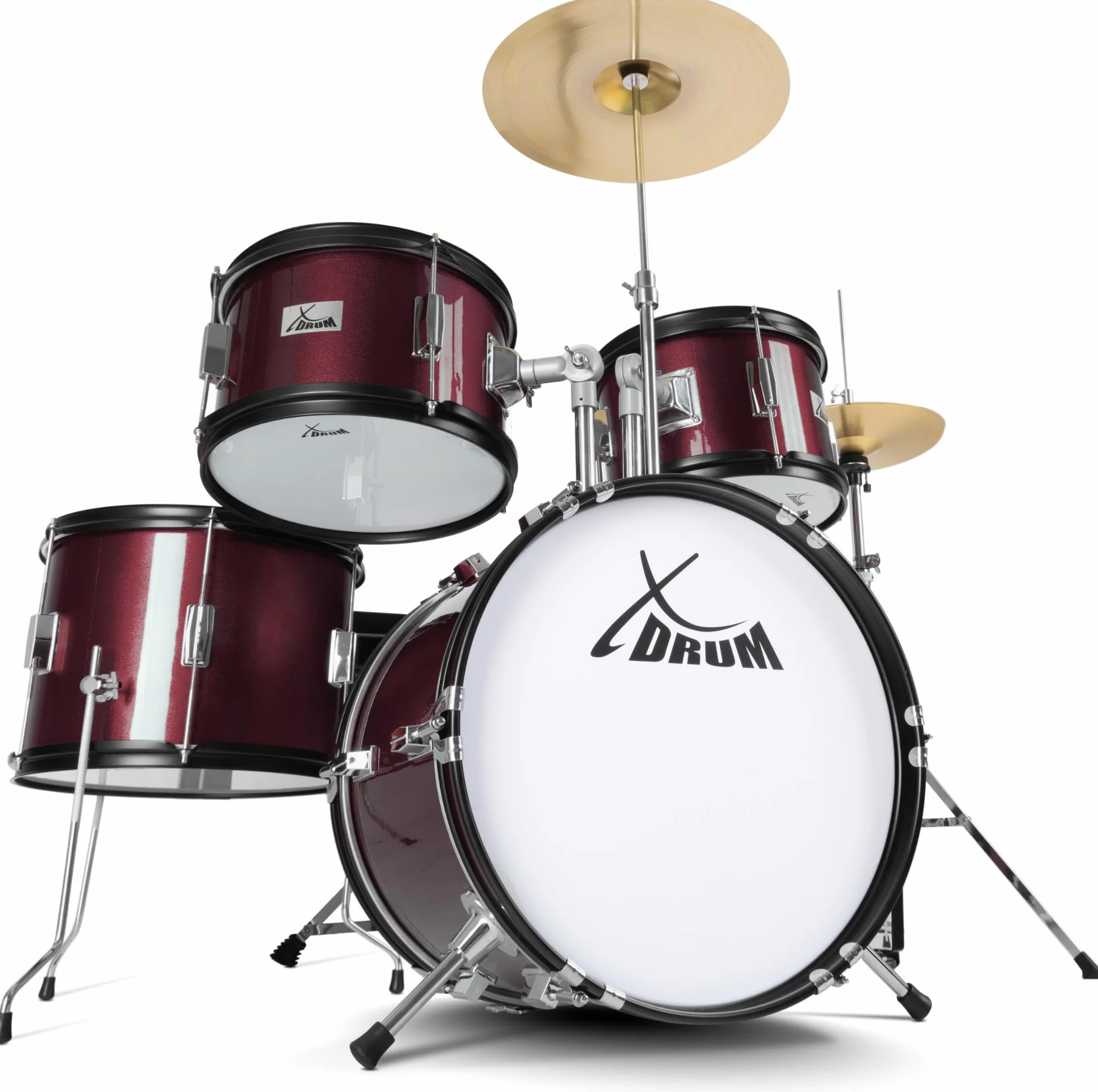 XDrum Junior Pro Batteria per Bambini Red - adatta da 5 a 9 anni - Drumset con accessori completi - incl. scuola - Rosso