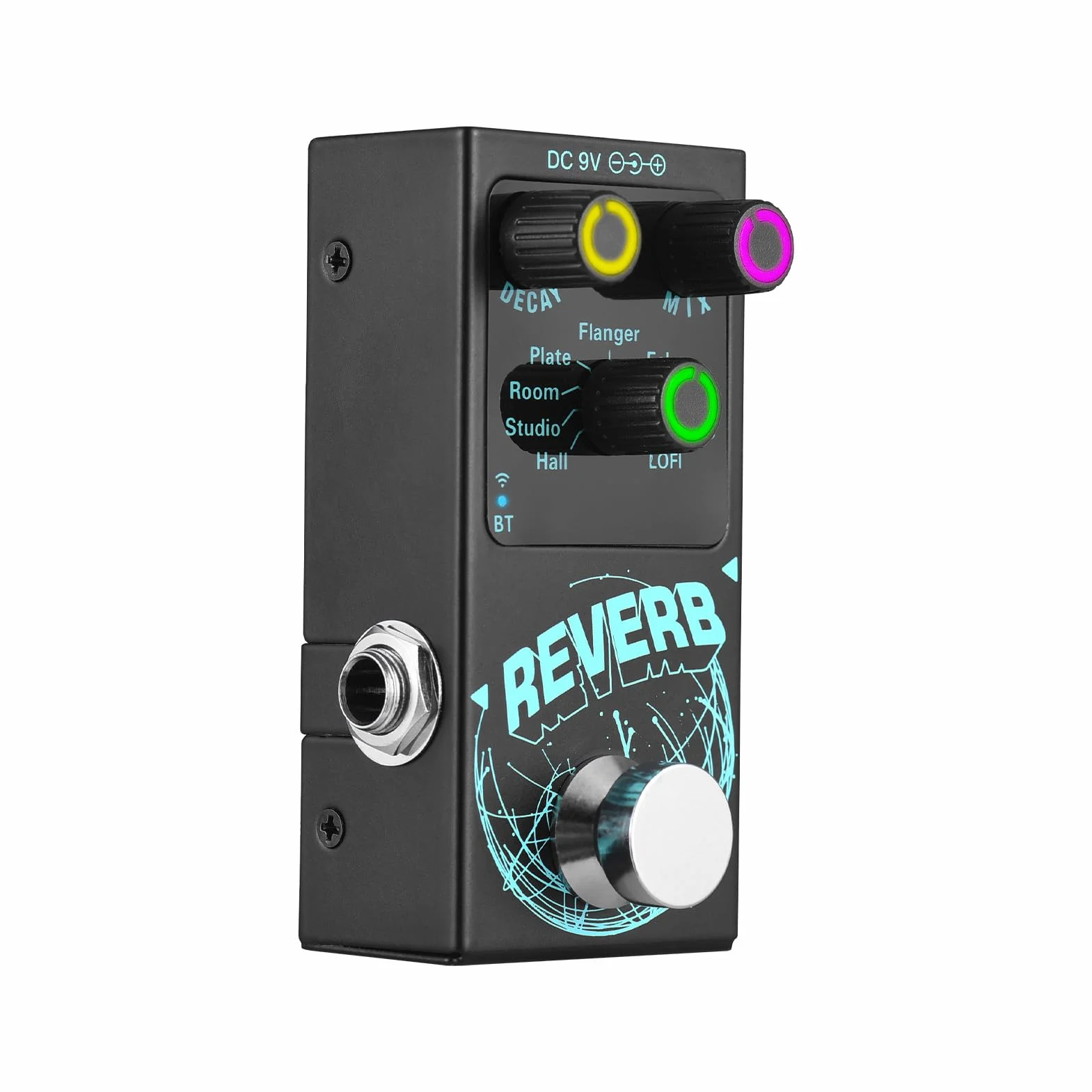 Pedale Effetti Riverbero, 9 Tipi di Riverbero, Chitarra Elettrica Hall/Studio/Room/Plate/Echo/Flanger/Duck/Chorus/LOFI, DECAY/MIX, Portatile, BT 5.4, USB, Metallo