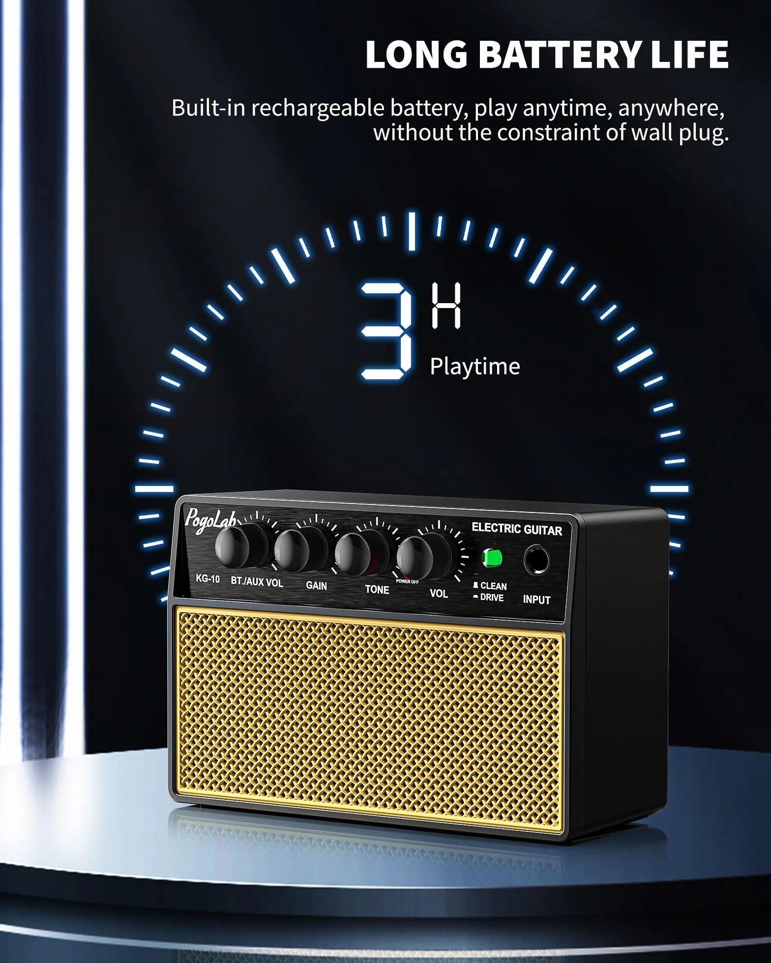 POGOLAB Mini Amplificatore Chitarra 5W, Amplificatore Chitarra Elettrica Portatile Bluetooth con 2 Canali, Amplificatore per Basso Ricaricabile per Esercizi, Mini Amplificatore Esercizi