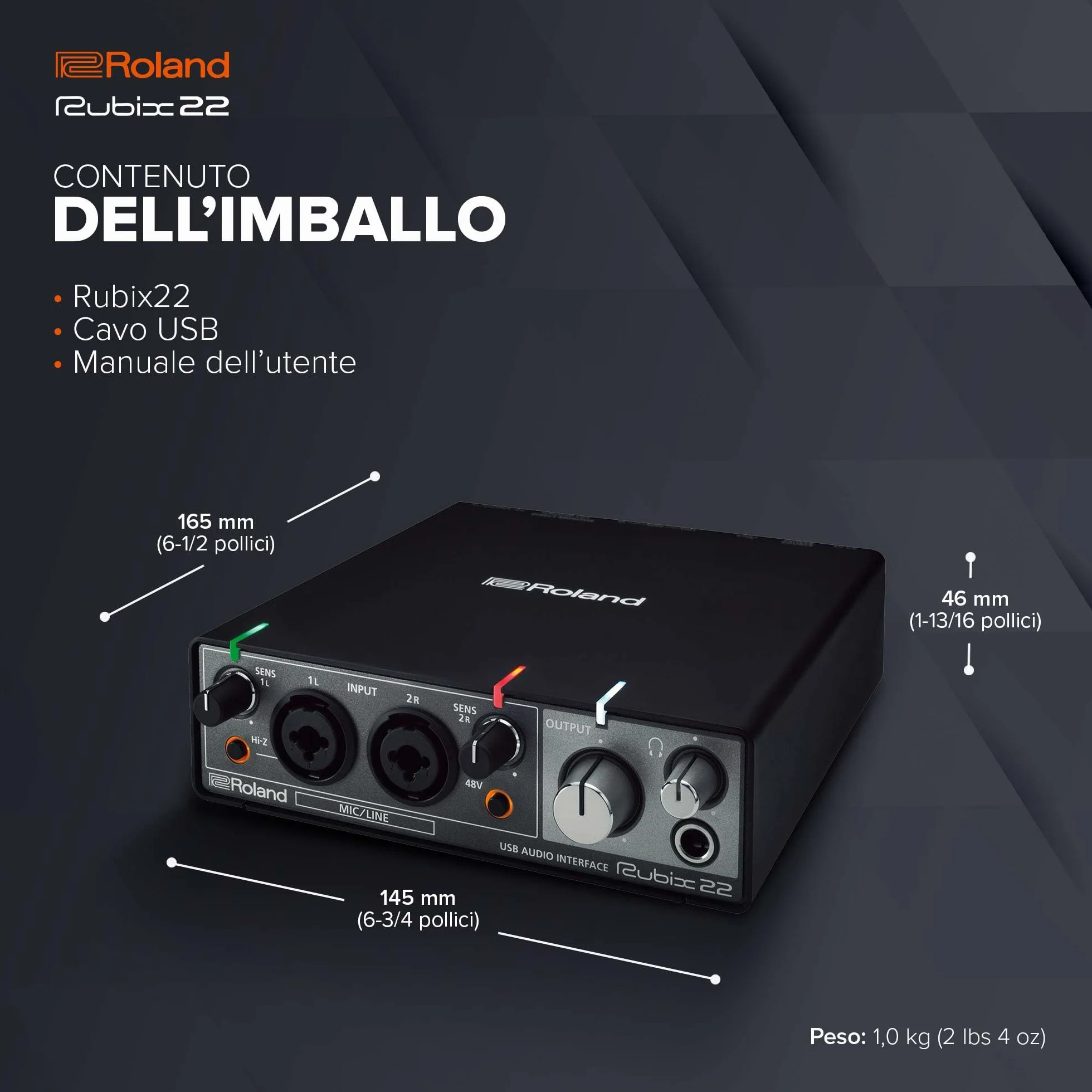 Interfaccia audio USB Roland Rubix22 2-In/2-Out | Audio ad alta risoluzione | Registrate con microfoni, chitarre, tastiere e altro | Costruzione compatta e durevole | Compatibile con Mac, PC e iPad