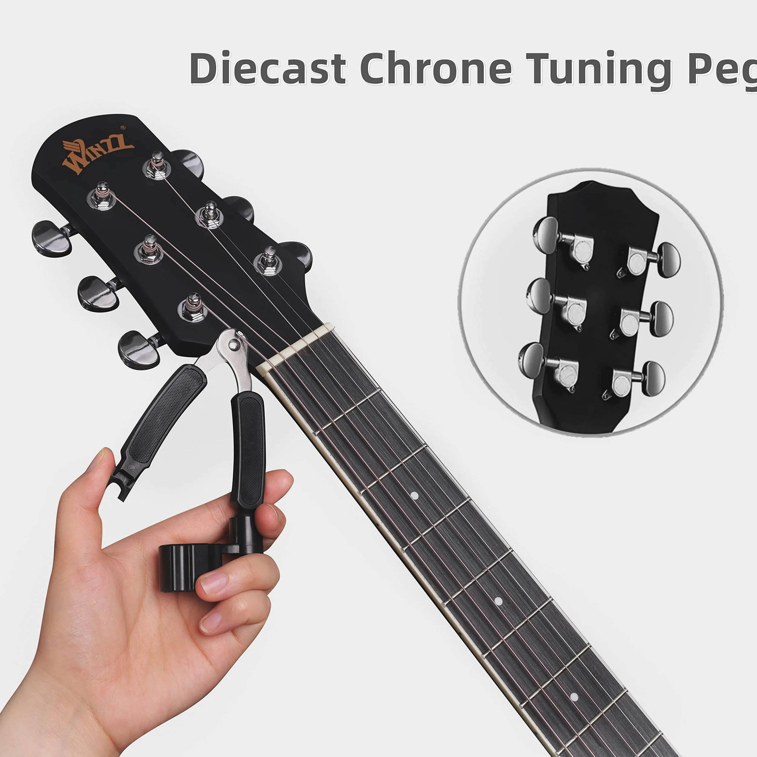 Winzz 41 Pollici Chitarra Acustica 4/4 Full Size per Adolescenti Adulti Principianti Set, Nero Cutaway