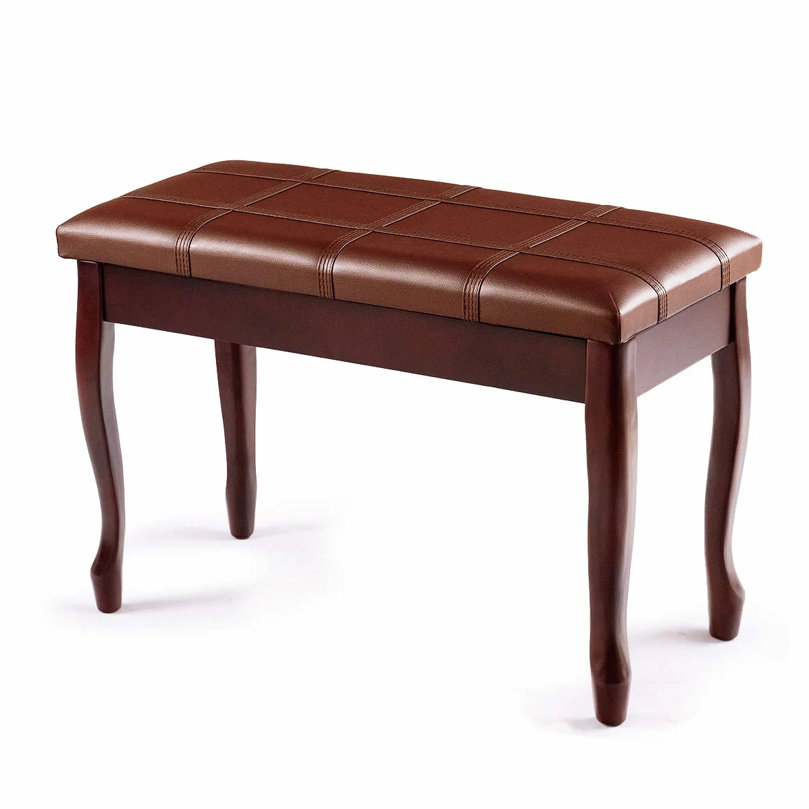 COSTWAY Panca per Piano Sgabello Panca Pianoforte, Cuscino Imbottito, con Scomparto di Immagazzinaggio, Costruzione in Legno Massiccio Rigido (Marrone)