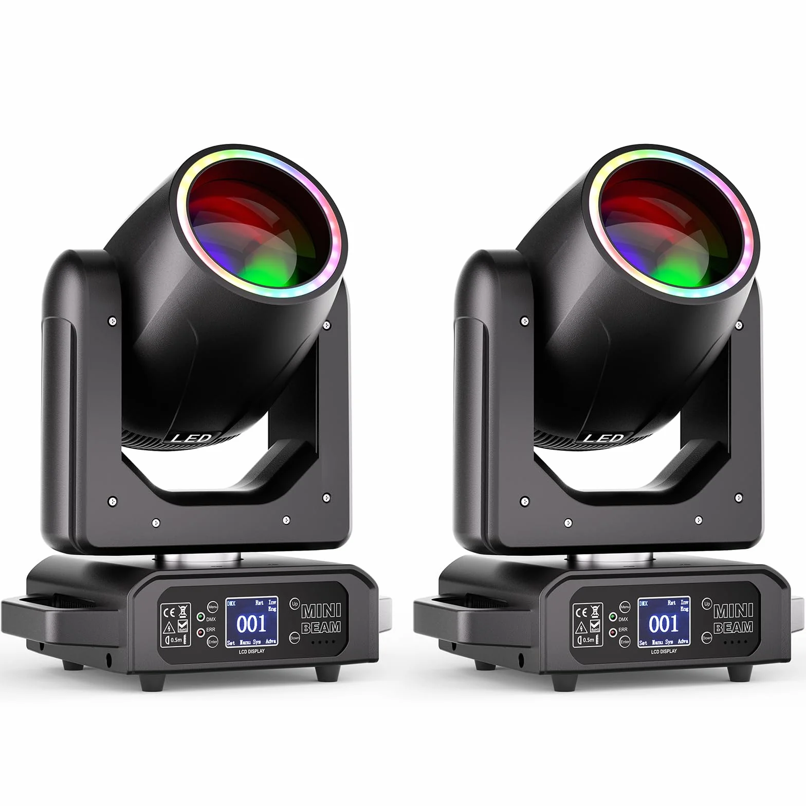 2Pcs Luce a Teste Mobili a LED RGBW da 200W, Luce Spot a Fascio con 7+1 Colori e 11+1 Ruote Gobo 18 Prismi Controllo d-mx512 per Palcoscenico Discoteca Festa Matrimonio Natale Halloween