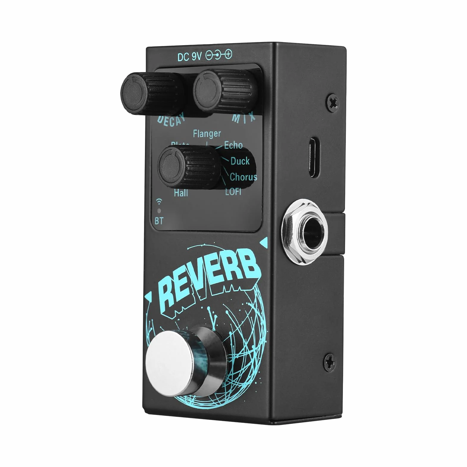 Pedale Effetti Riverbero, 9 Tipi di Riverbero, Chitarra Elettrica Hall/Studio/Room/Plate/Echo/Flanger/Duck/Chorus/LOFI, DECAY/MIX, Portatile, BT 5.4, USB, Metallo