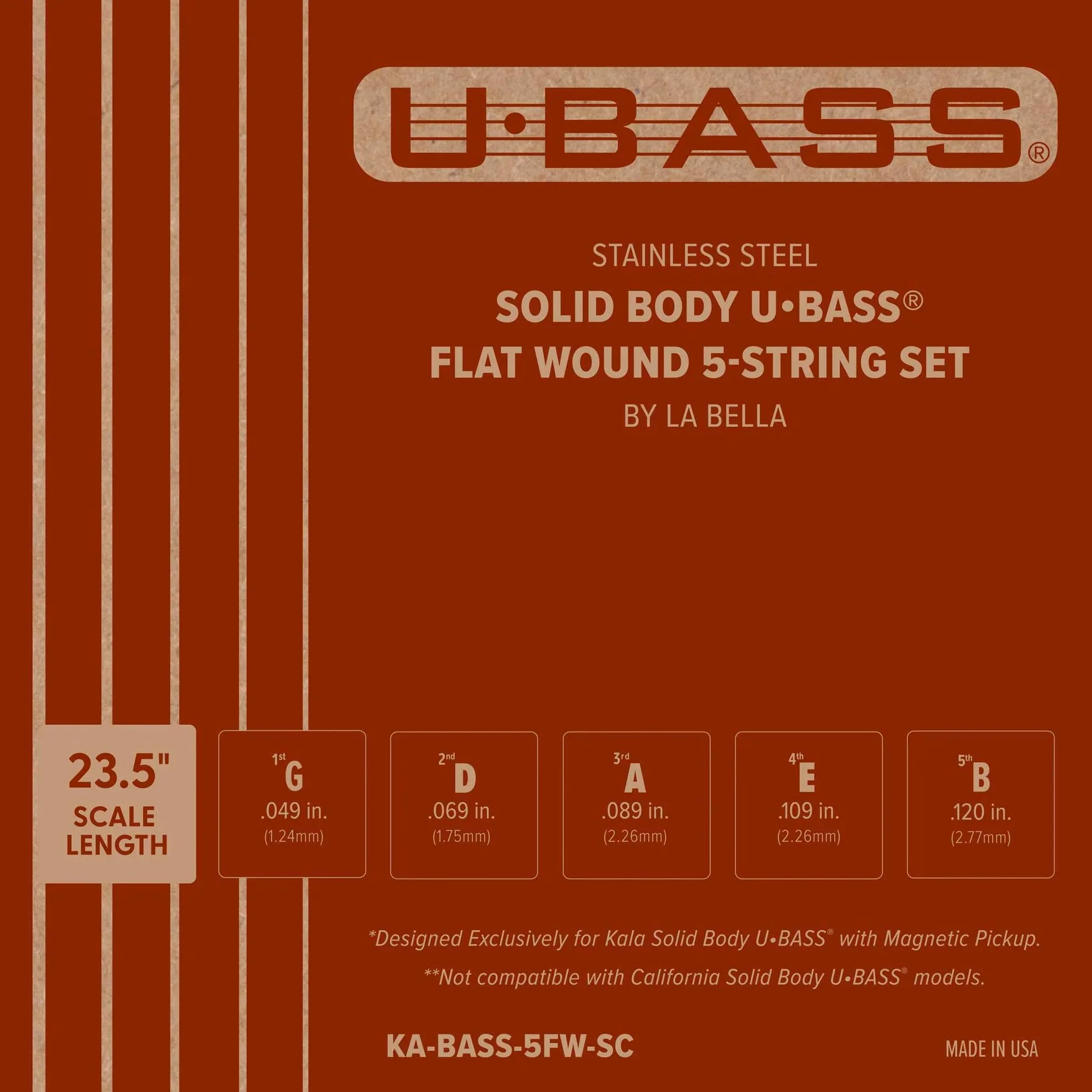 Corpo solido in acciaio inox U•BASS® Flat Wound 5 corde Set