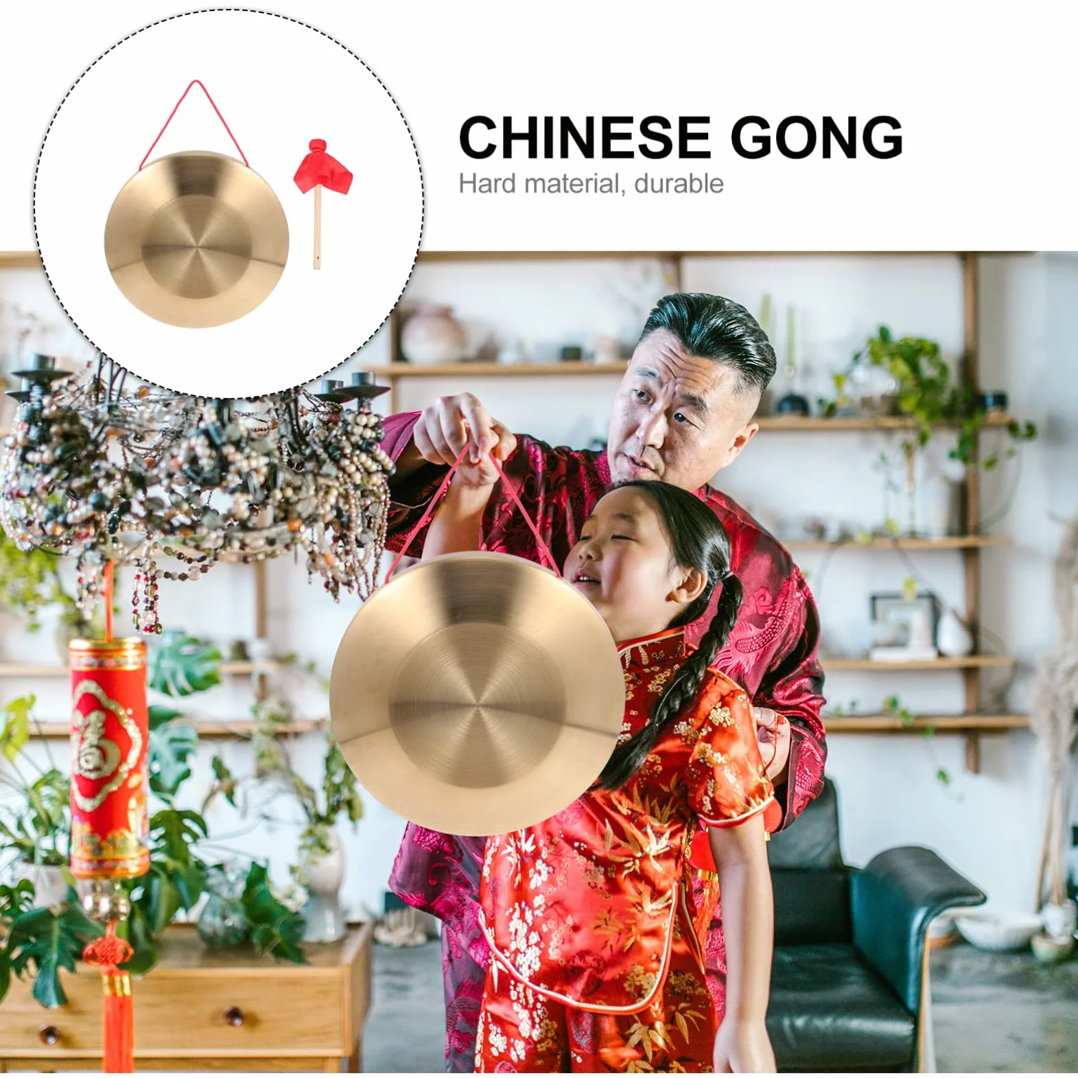 Generic - Gong con mazzuola 32 cm Tam Gong tradizionale cinese percussione, strumento in rame decorativo, per la casa, l'ufficio