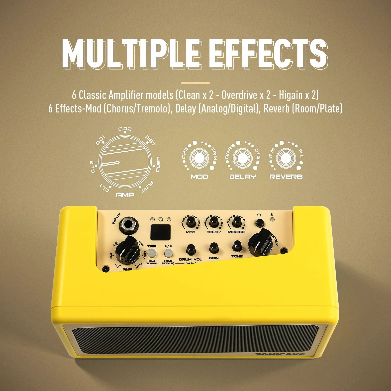 SONICAKE Amplificatore per chitarra Mini Combo Amplificatore Bluetooth Multi-effetto Amp Toast