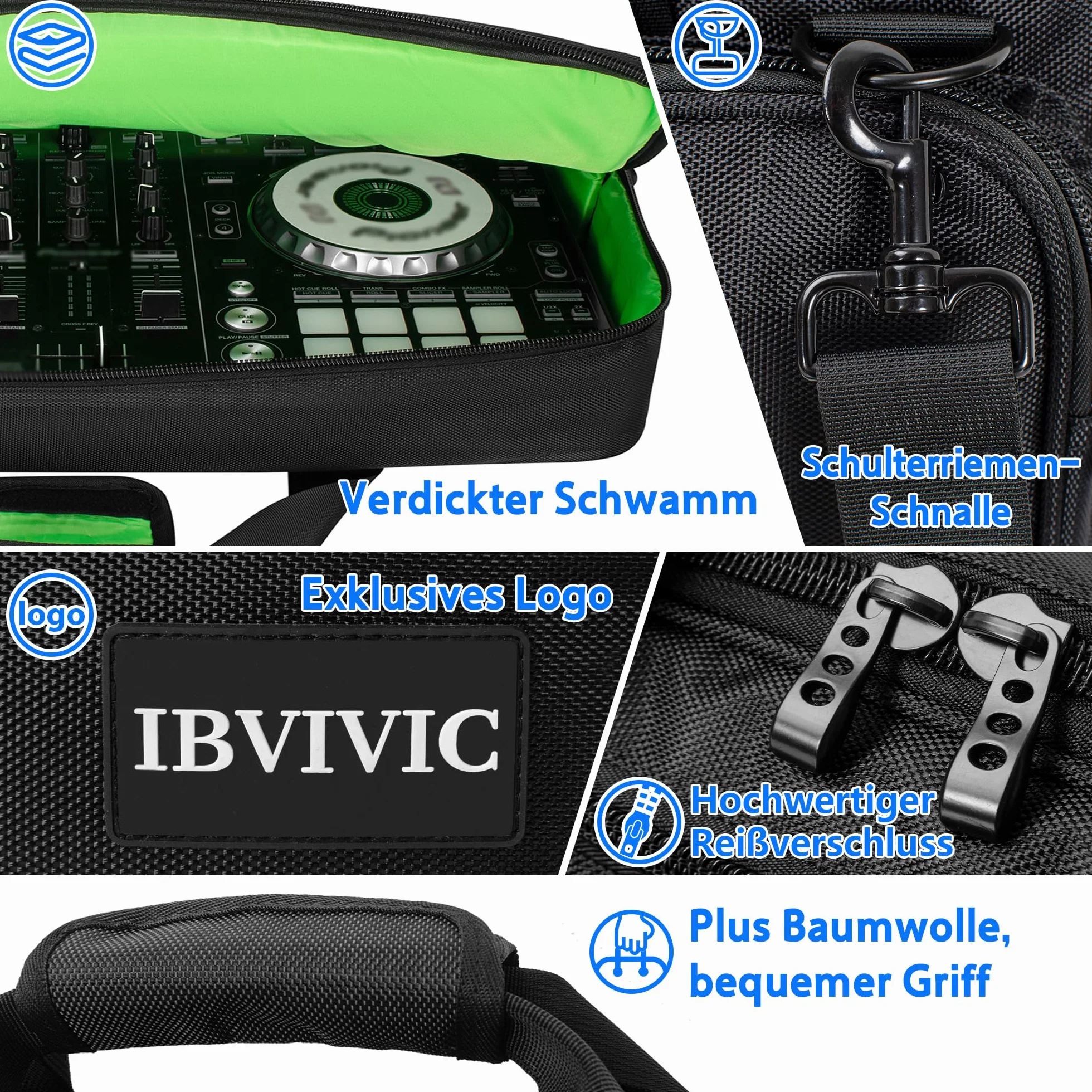 OUUTMEE Borsa da trasporto per controller DJ, custodia da trasporto per controller DJ, borsa protettiva DJ con cinghie per la spalla, adatta per Pioneer, Nero , S-52 x 30 x 10CM