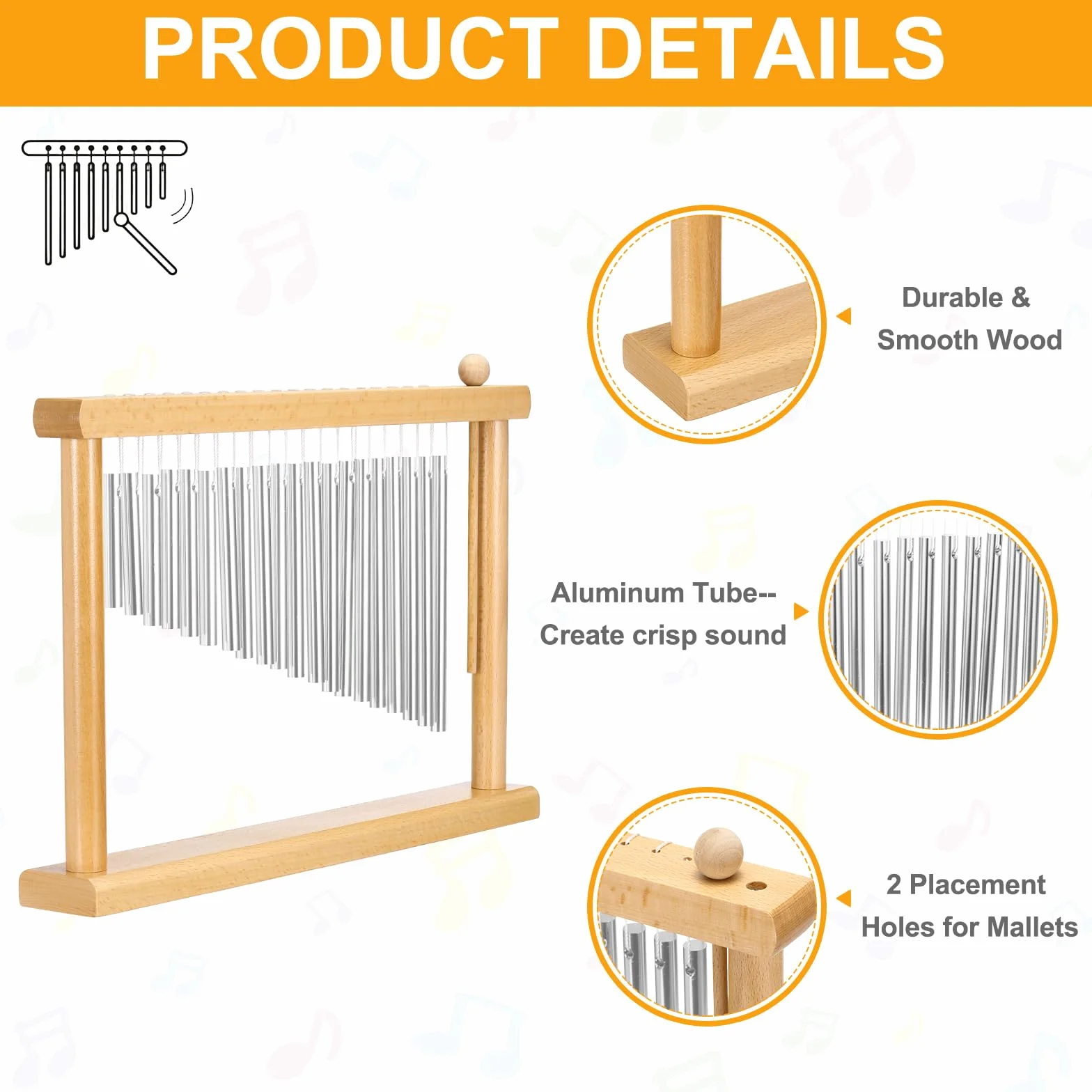 sourcing map 20 note Chime Bar Table Top Wind Chimes Music Percussion Instrument with Mallet for Relaxing Meditation Office Decoration (argento)