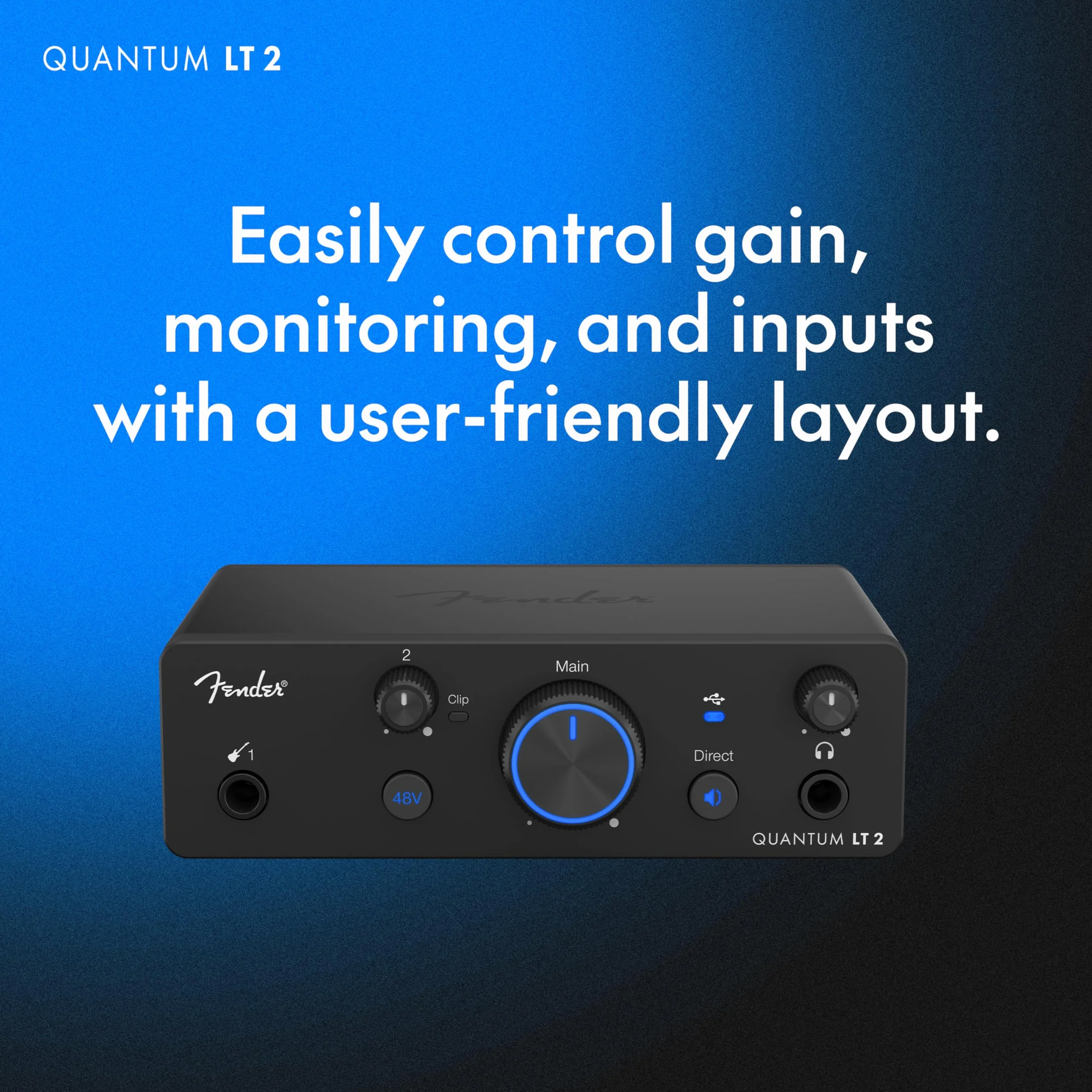 Fender Quantum LT 2 | Interfaccia audio USB-C per produzione musicale, preamplificatore microfonico MAX-HD, ingresso strumento, driver a bassa latenza, loopback, Mac & PC