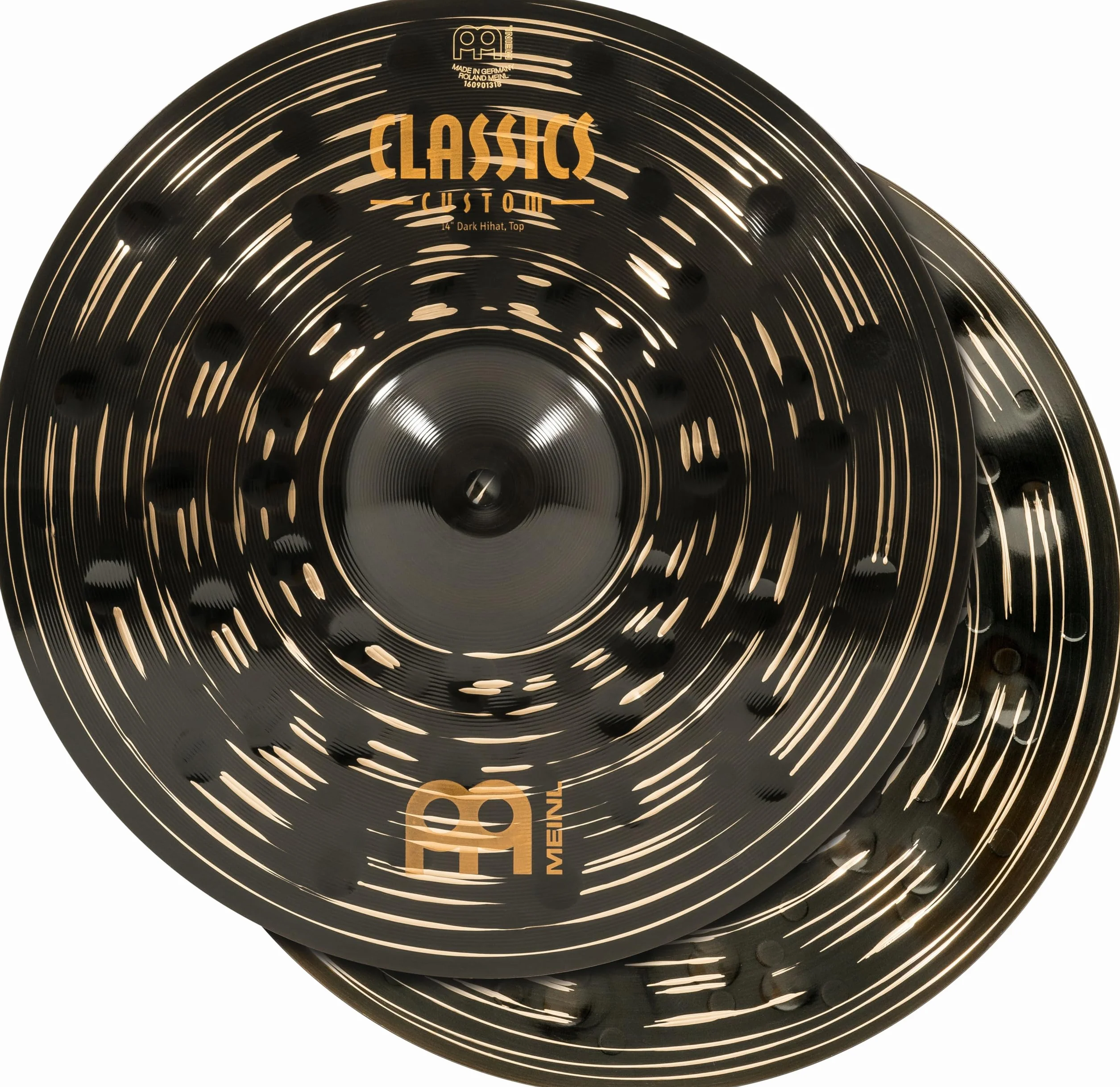 Meinl Cymbals Classics Custom Dark Piatto Hihat / Charleston 14 pollici (35,56cm) per Batteria - Coppia - Bronzo B12, Finitura Scura, Prodotto in Germania (CC14DAH)