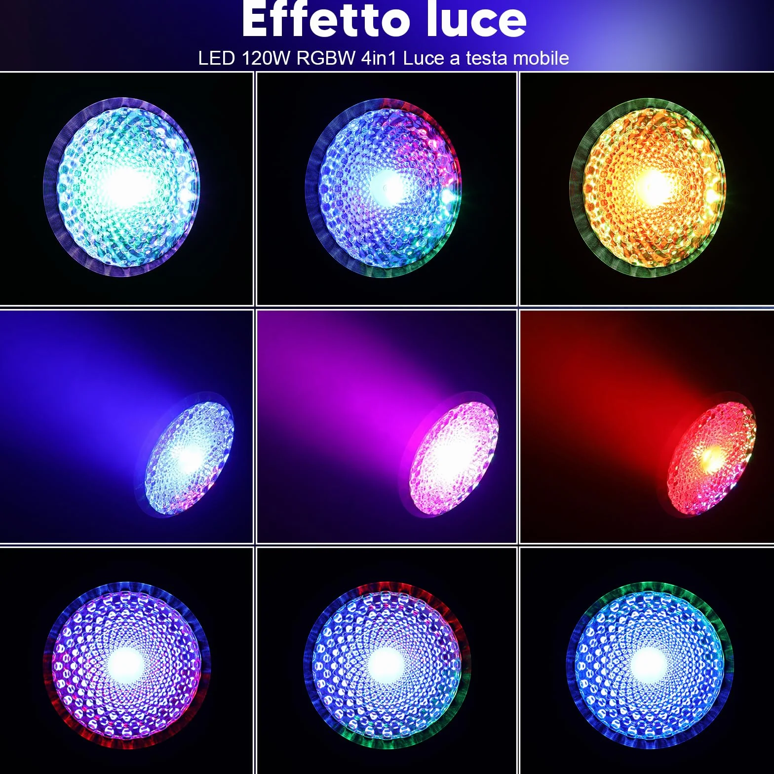 Betopper 120W Teste Mobili 4 in 1 Luci Discoteca Demon's Eye COB DMX512 Control Luci da palco Luce da palcoscenico per Matrimonio DJ Party Live Band Mostra