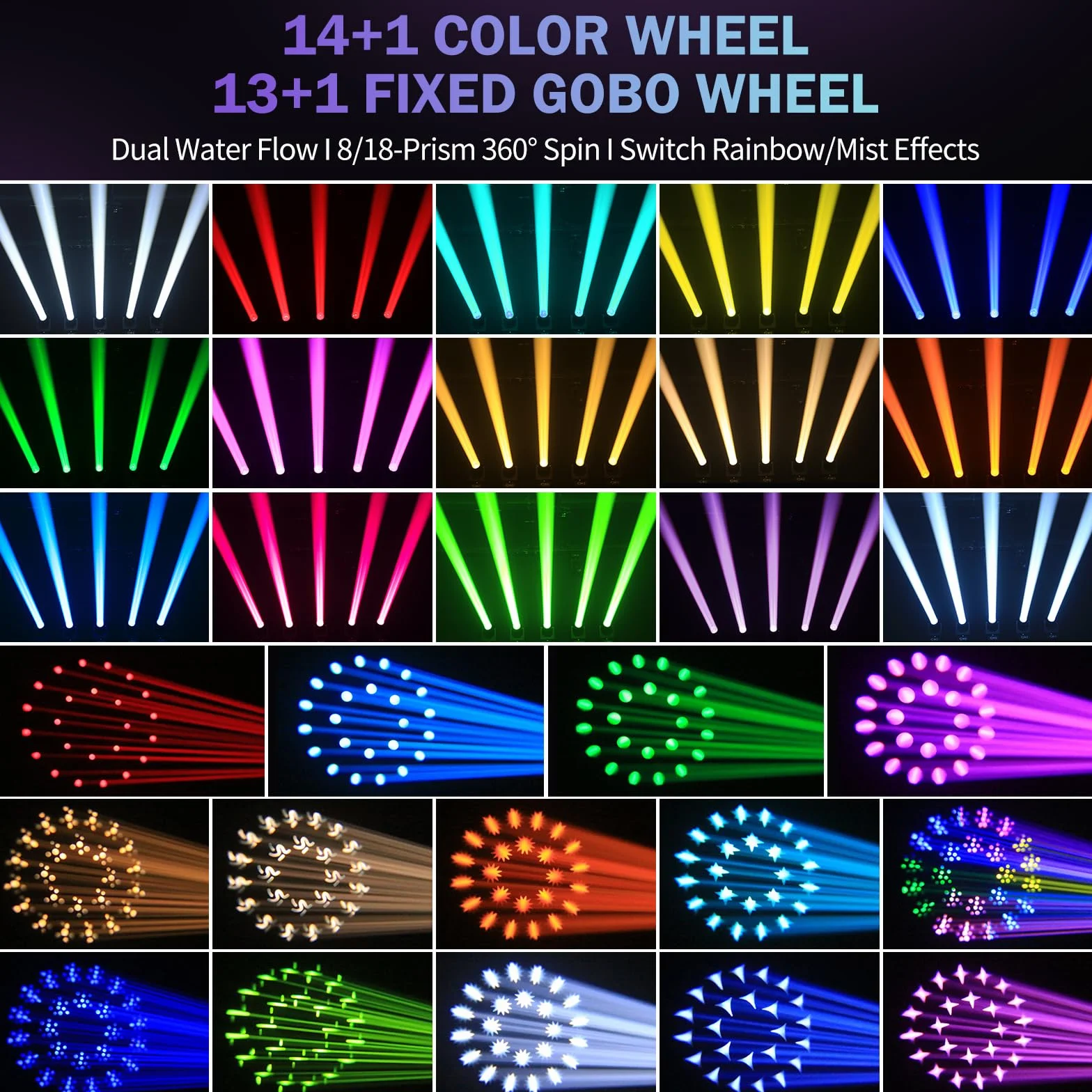 2PCS LED 380W con flight case Testa Mobile Luce di Festa RGBW 14 motivi 15 colori DMX512 Prisma Rotazione a 360° per matrimoni discoteca teatri giochi di luci
