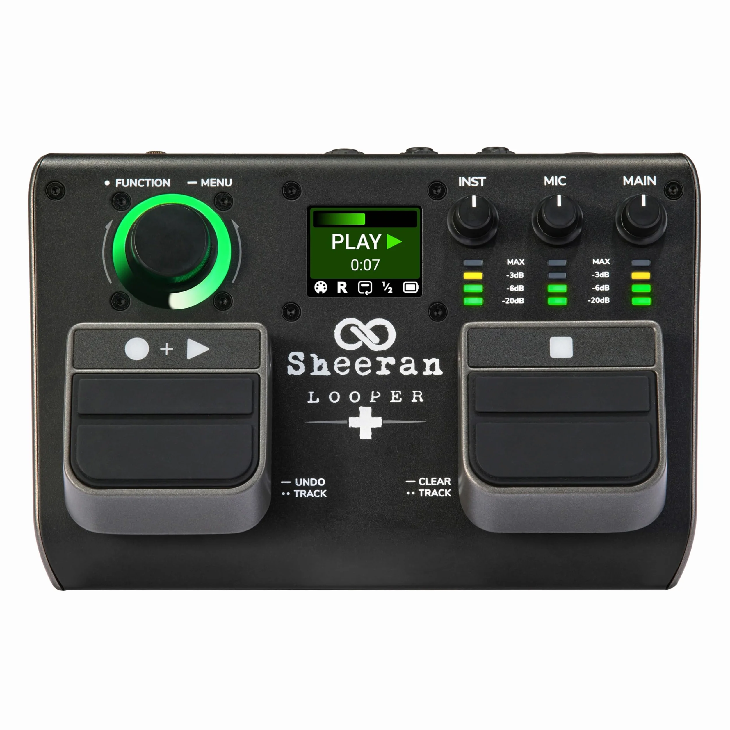 SHEERAN LOOPER + Pedale Due Tracce per Chitarra, Basso, Tastiere, Voce, ecc. 128 Memorie Loop, 4 Modalità di Looping, Schermo LCD e Interfaccia Audio