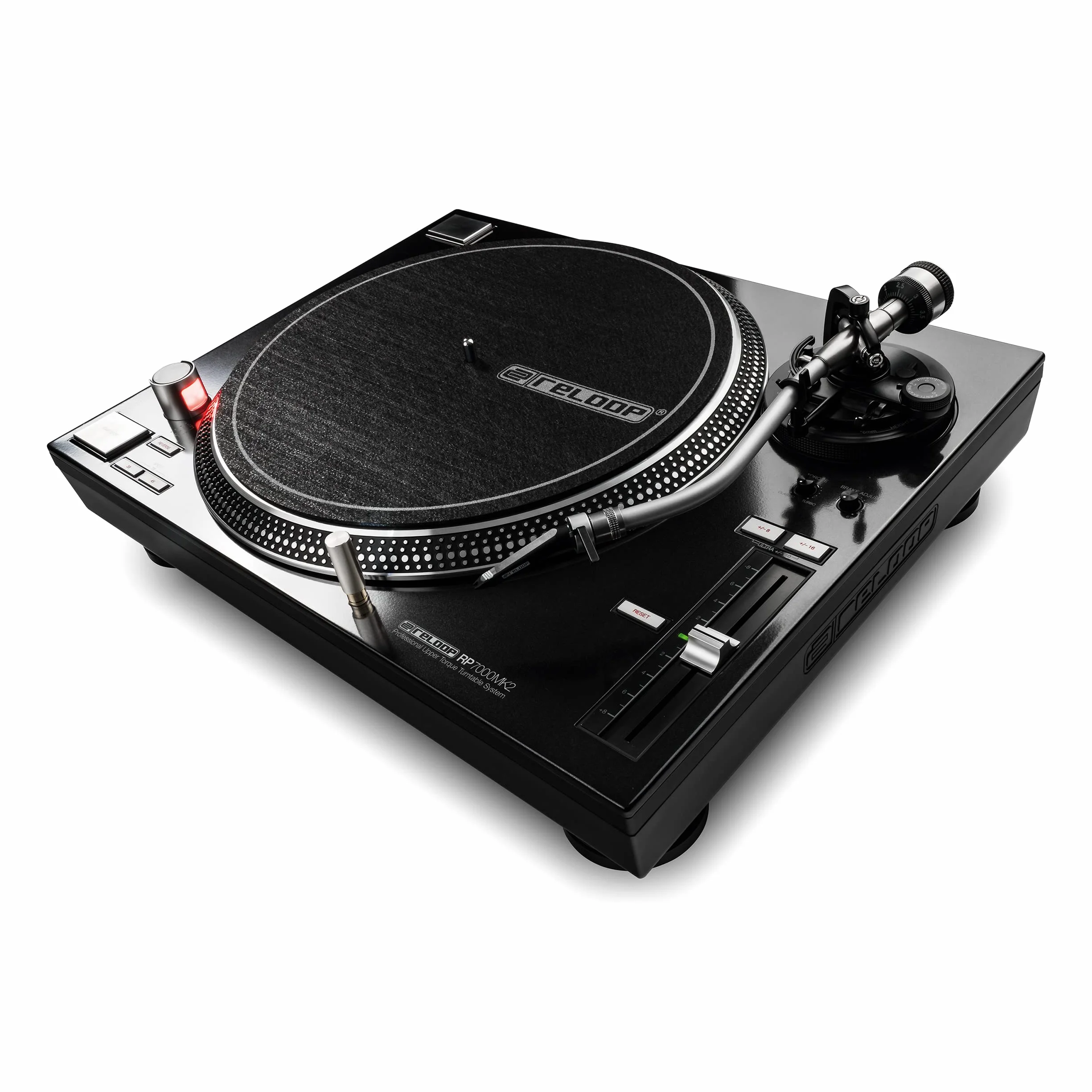 Reloop RP-7000 MK2 - Giradischi professionale per DJ con trasmissione diretta Upper Torque Quartz, nuova base del braccio, regolabile in altezza